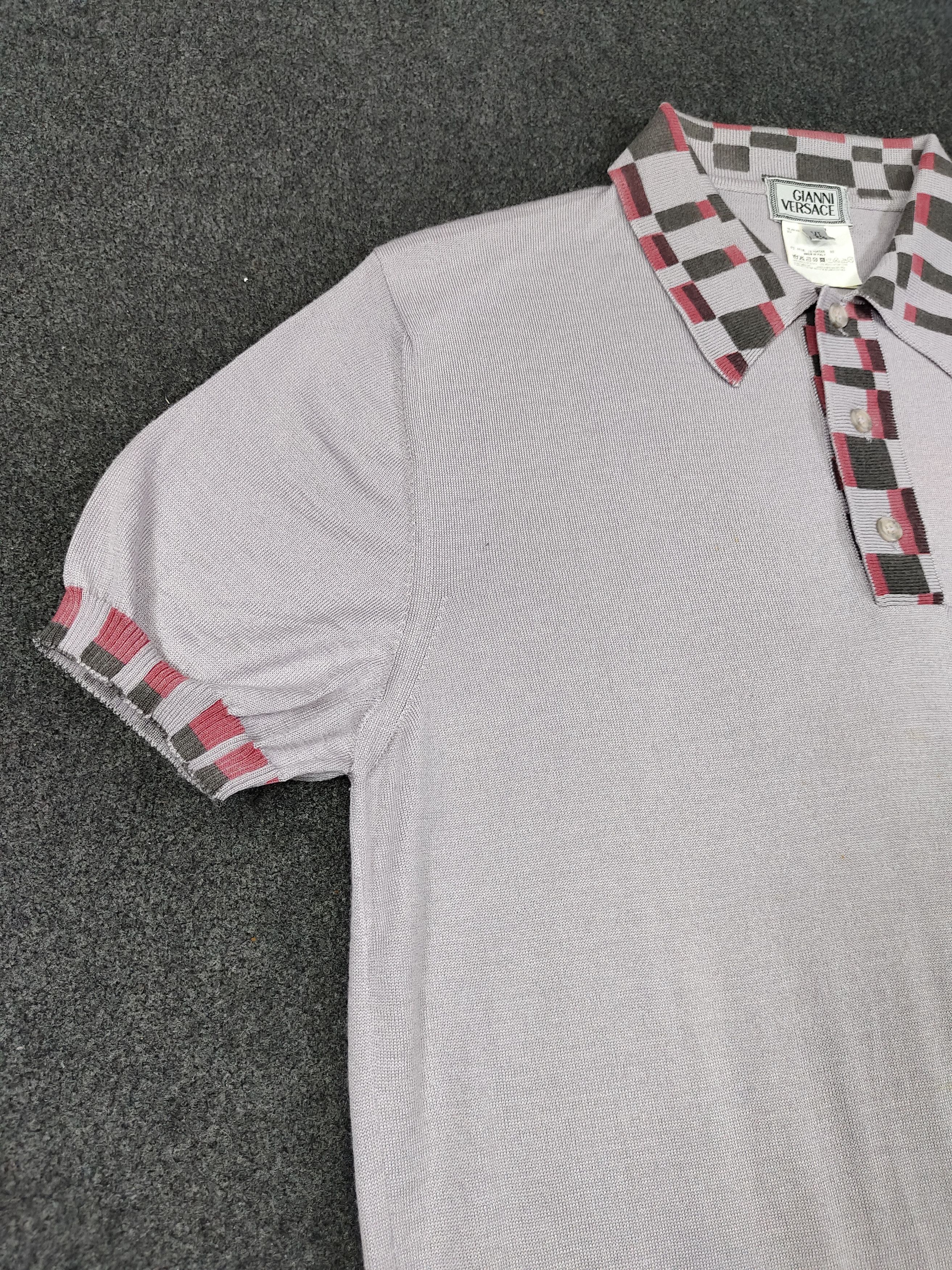 Versace 90s Gianni Versace- Minimal Geometric Collar Wool Knit Polos Size US L / EU 52-54 / 3 - 4 Thumbnail