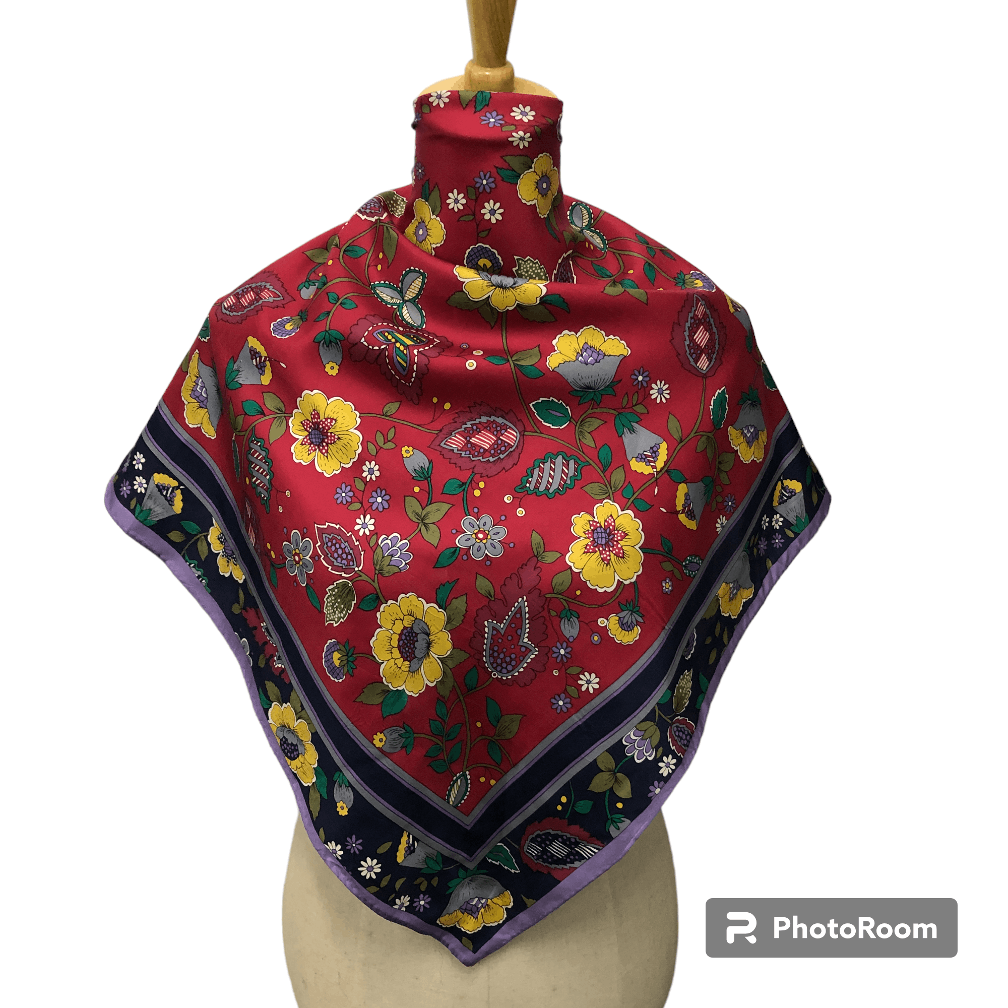 Vintage Floral Silk Scarf Hand Rolled Vintage Accessory M998 Size ONE SIZE - 1 Thumbnail