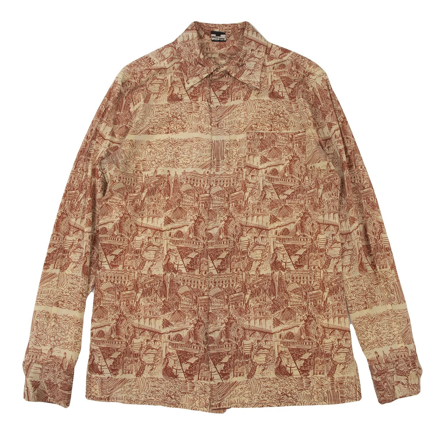 Jean Paul Gaultier Silk Drawing Print Shirt in Beige Red, Size 48 Size US M / EU 48-50 / 2 - 1 Thumbnail