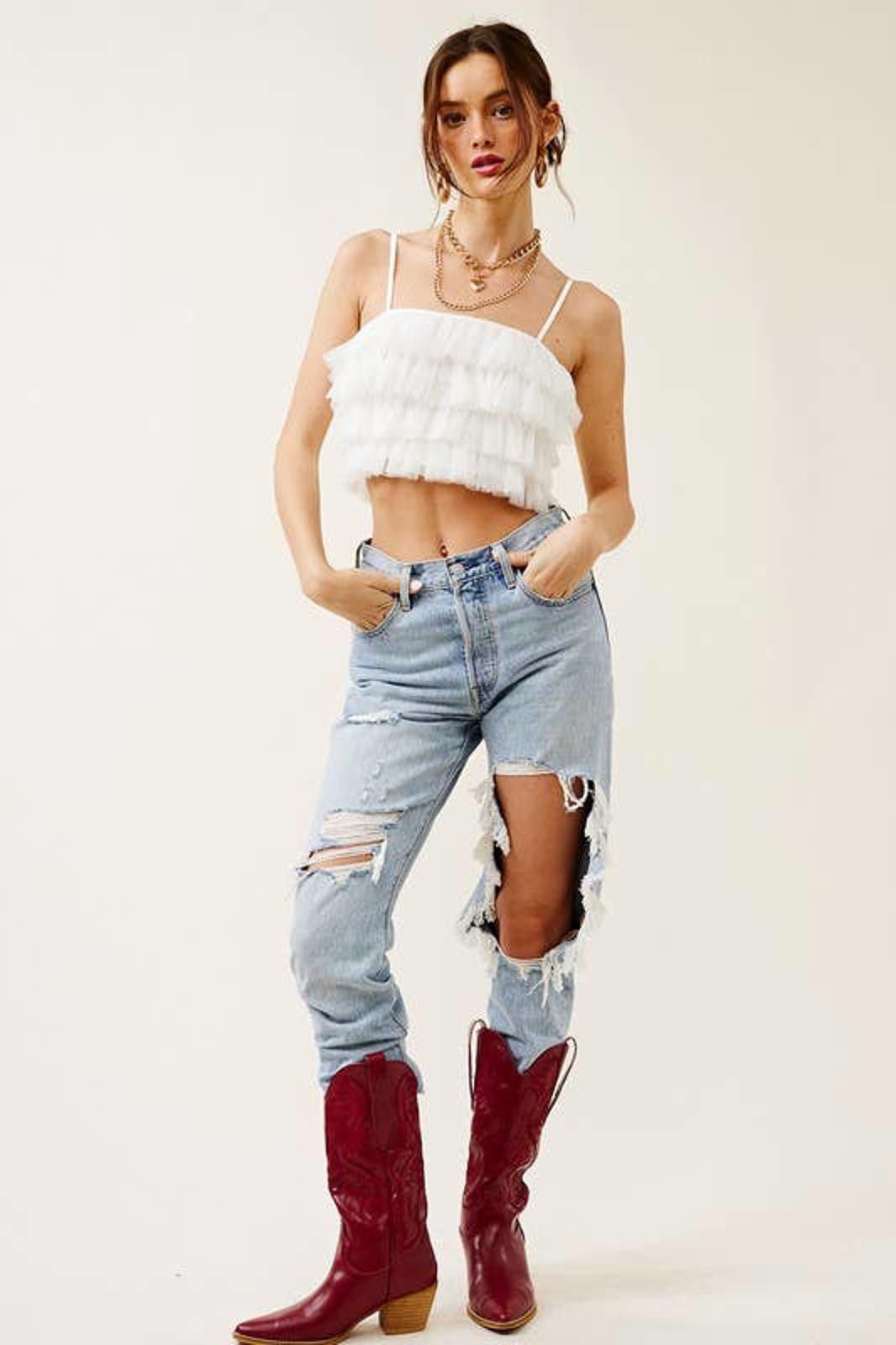 Other Ruffled Tulle Tiered Cropped Tank Top Size S / US 4 / IT 40 - 10 Thumbnail