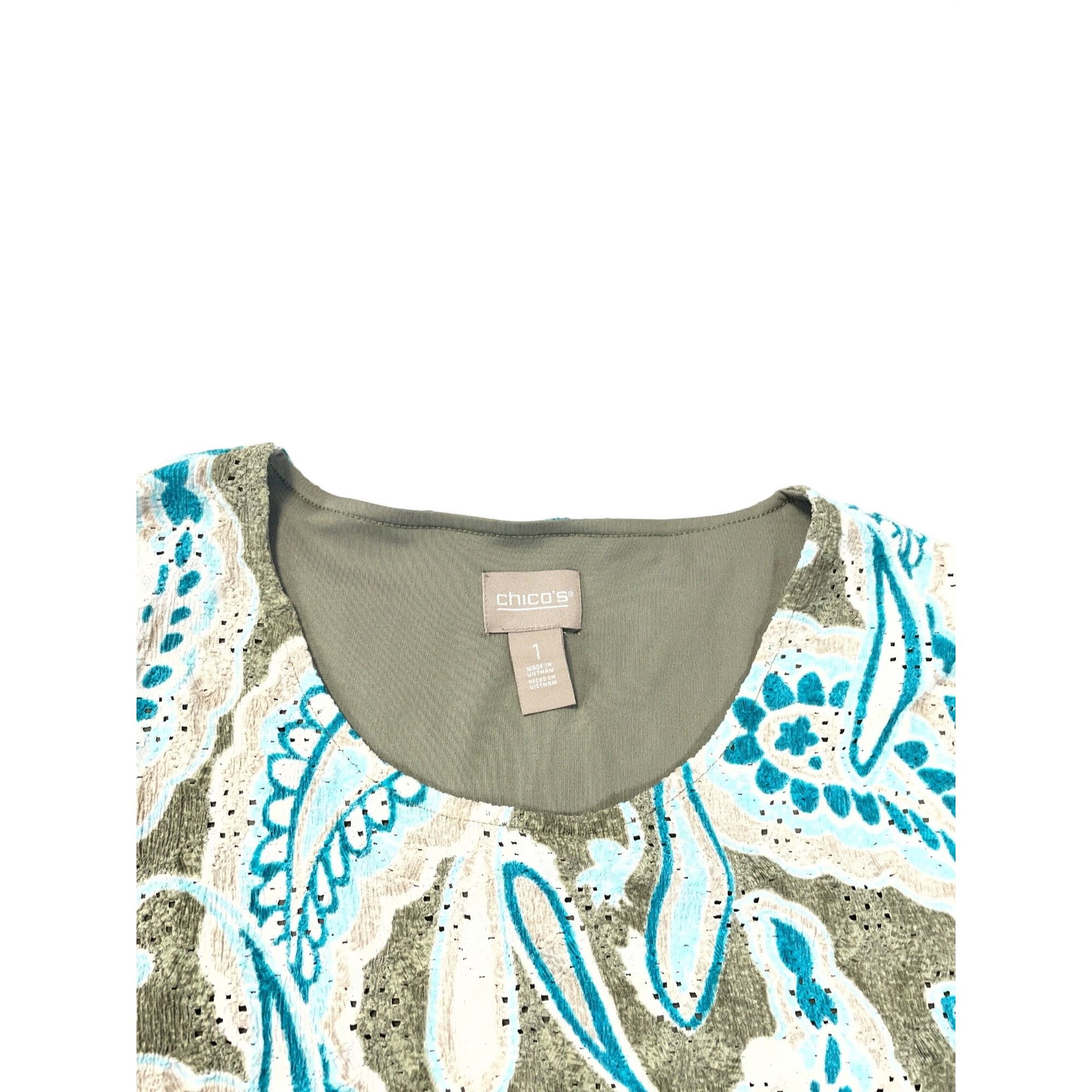 Chicos Chicos Womens Paisley Bell Sleeve Top Size 1 Green/Turquoise Size XS / US 0-2 / IT 36-38 - 5 Thumbnail