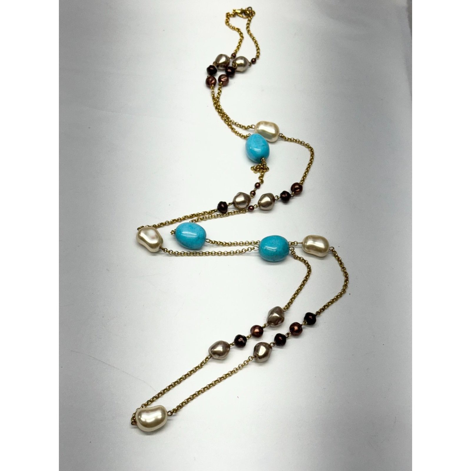 Vintage Vintage glass stone pearl beaded chain long necklace Size ONE SIZE - 3 Thumbnail