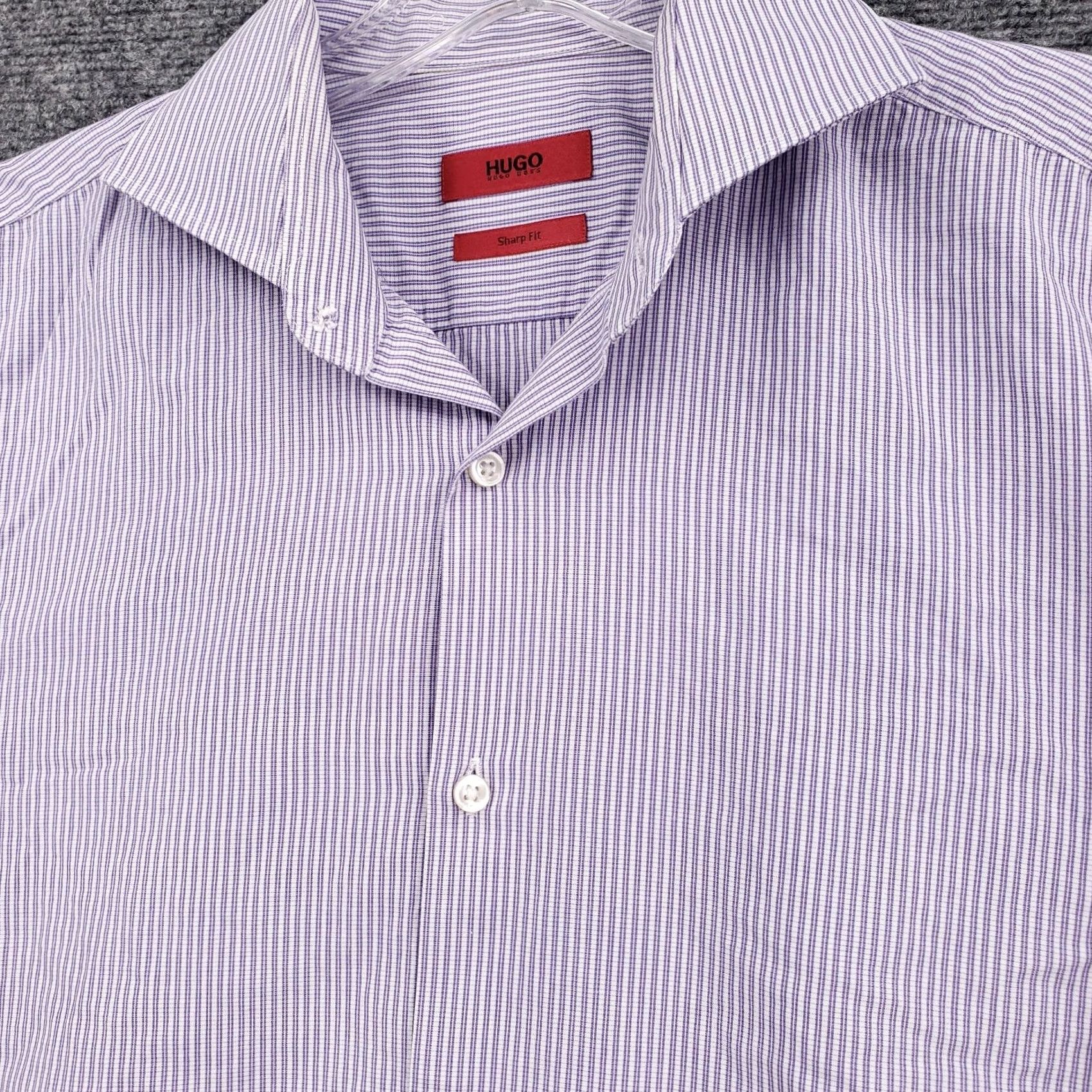 Hugo Boss HUGO BOSS Dress Shirt Mens 15.5 Purple Striped Long Sleeve Button Up Sharp Fit Size 42R - 4 Thumbnail
