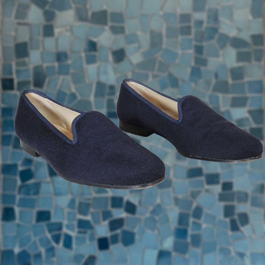 Vintage Stubbs & Wootton Brushed Wool Slippers Grosgrain Trim Midnight Women's US 7 Size US 7 / IT 37 - 1 Thumbnail
