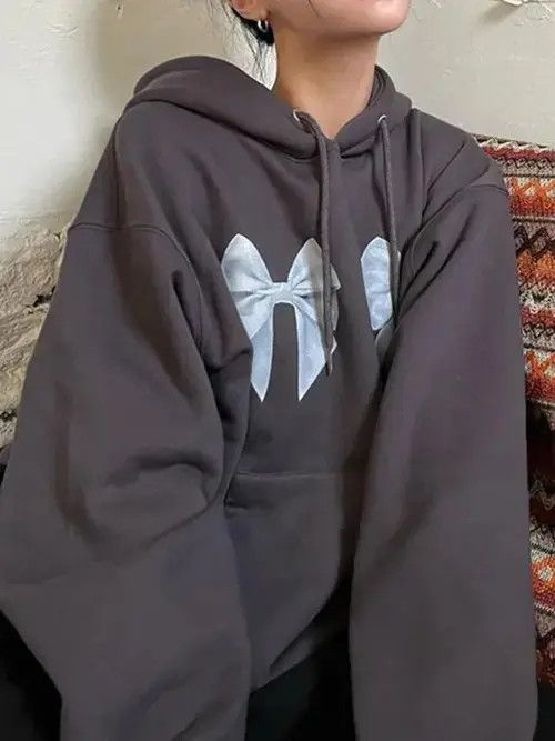 Japanese Brand Hoodie Weekeep Harajuku Bow Print Loose Hoodies Autumn Size ONE SIZE - 1 Thumbnail