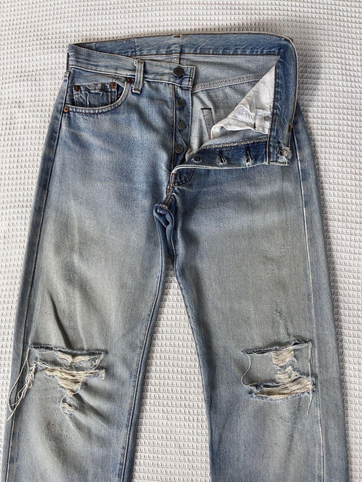 LastDrop🔥Vtg80s Levi’s524 Rindem Distressed Light Blue Jeans