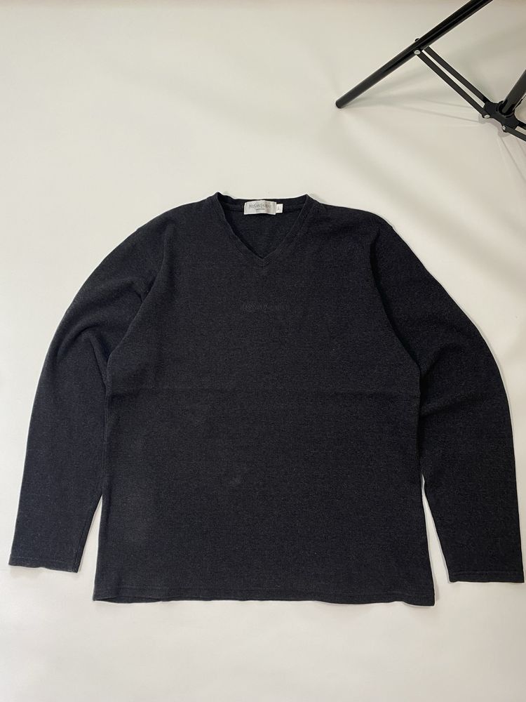 Yves Saint Laurent YSL Logo Vintage V-neck Sweatshirt Size US L / EU 52-54 / 3 - 2 Thumbnail