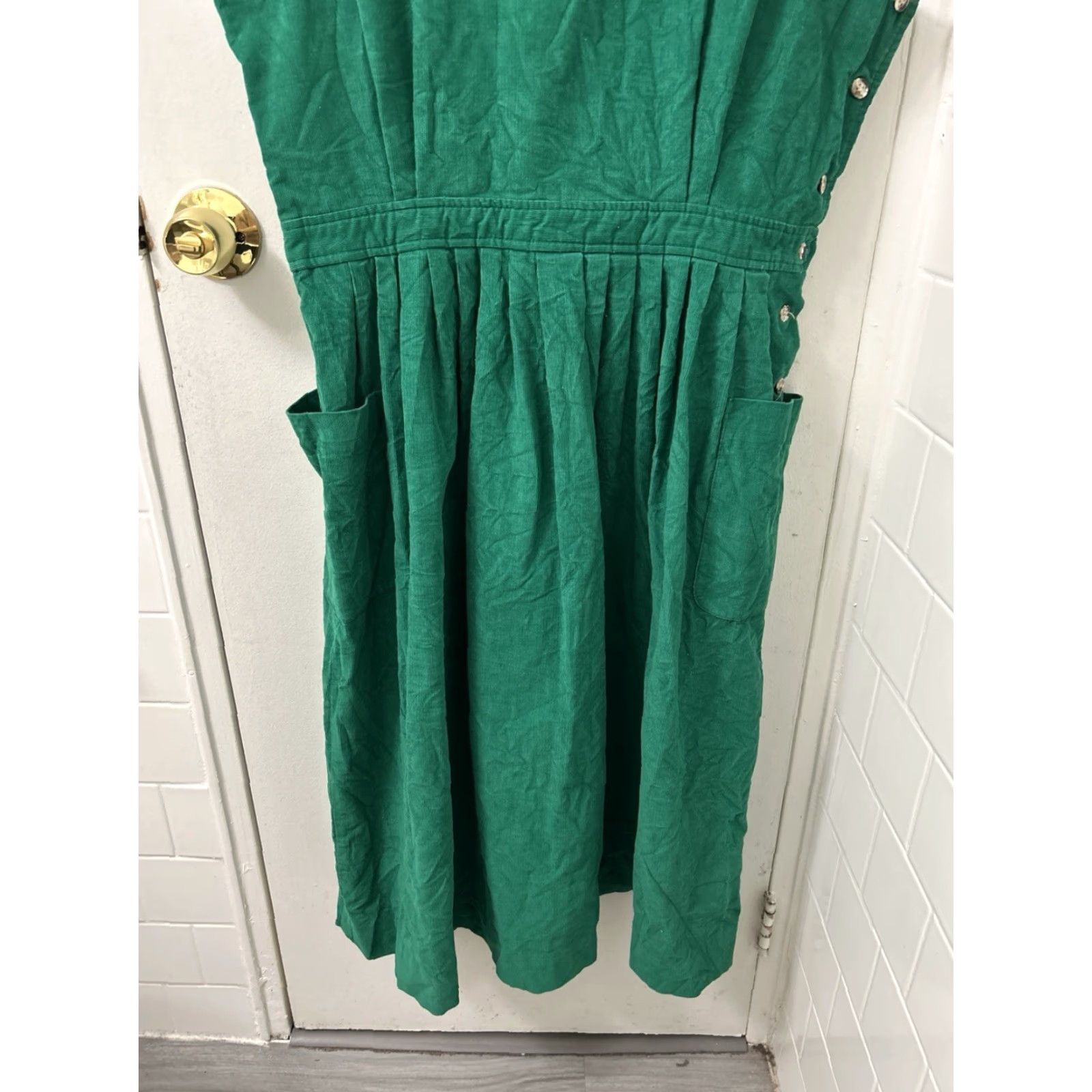 green pinafore dress womens Olive Green Cotton Flax Pinafore Midi Wrap Dress 60