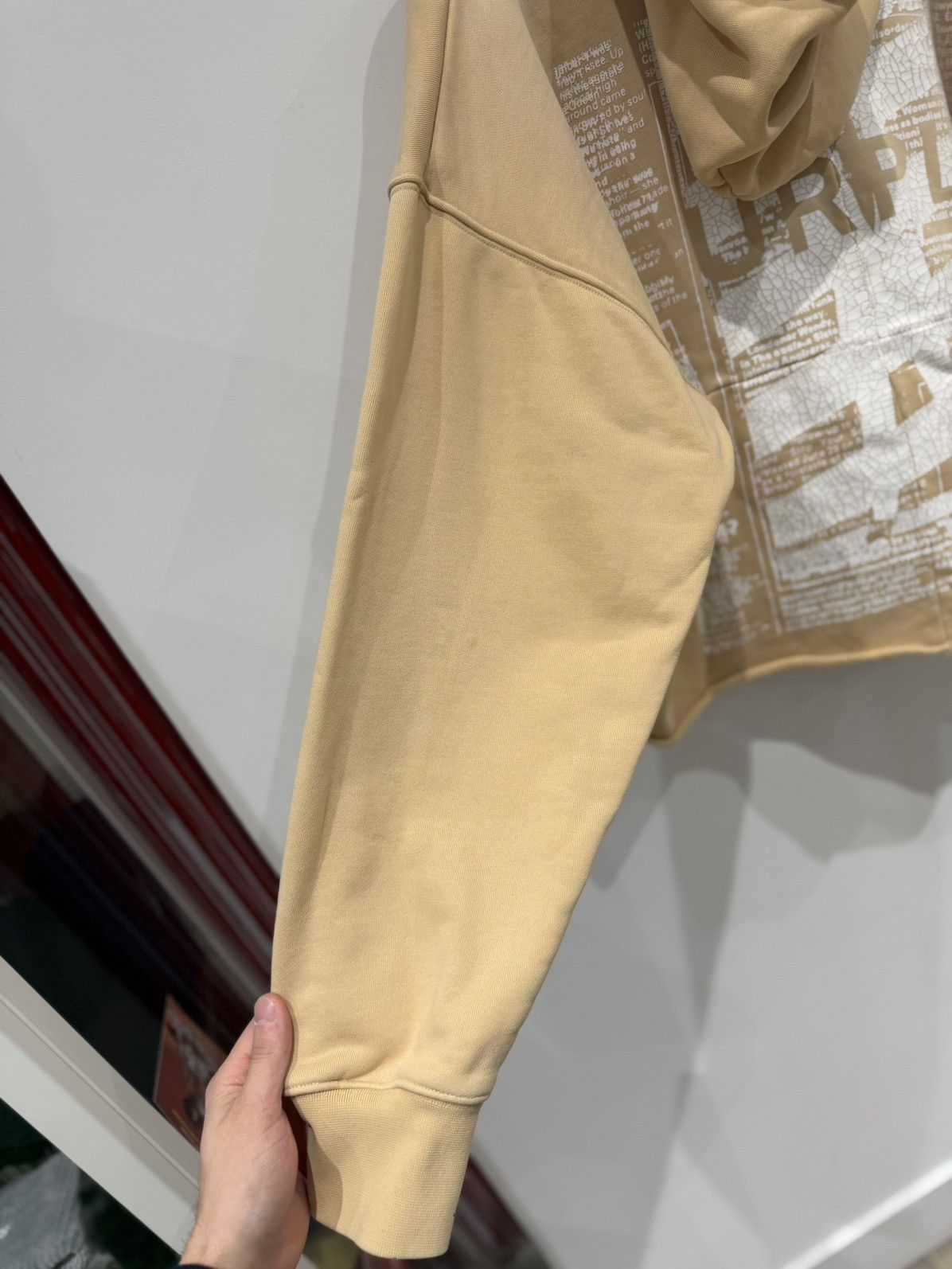Purple Brand Purple Brand Newsprint Cropped Hoodie Beige Size: L Size US L / EU 52-54 / 3 - 9 Thumbnail