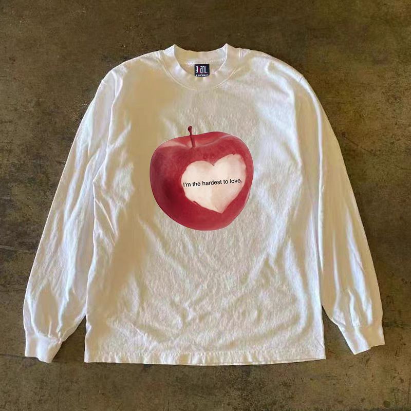 Japanese Brand × Vintage White washed street fashion apple print long sleeve t-shirt Size US L / EU 52-54 / 3 - 1 Thumbnail