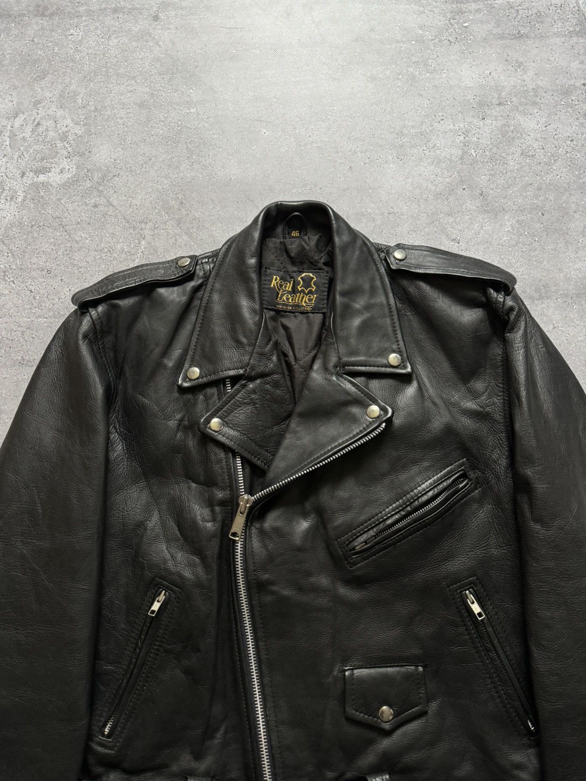 Genuine Leather × Vintage Vintage 90s Ramones Style Biker Leather Jacket Size US S / EU 44-46 / 1 - 4 Thumbnail