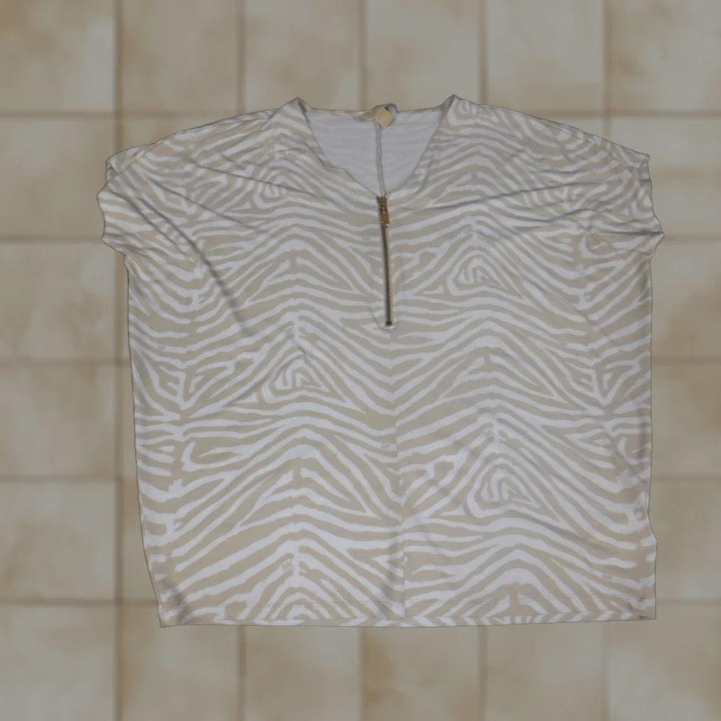 Michael Kors Michael Kors Womens Blouse Medium Beige V-Neck Pullover Stretch Dolman Sleeve Geometric Ruffle Designer Casual Size M / US 6-8 / IT 42-44 - 1 Thumbnail