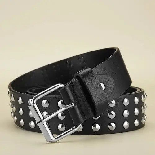 Other 110cm Round Studded Punk Biker Belt Size ONE SIZE - 4 Thumbnail
