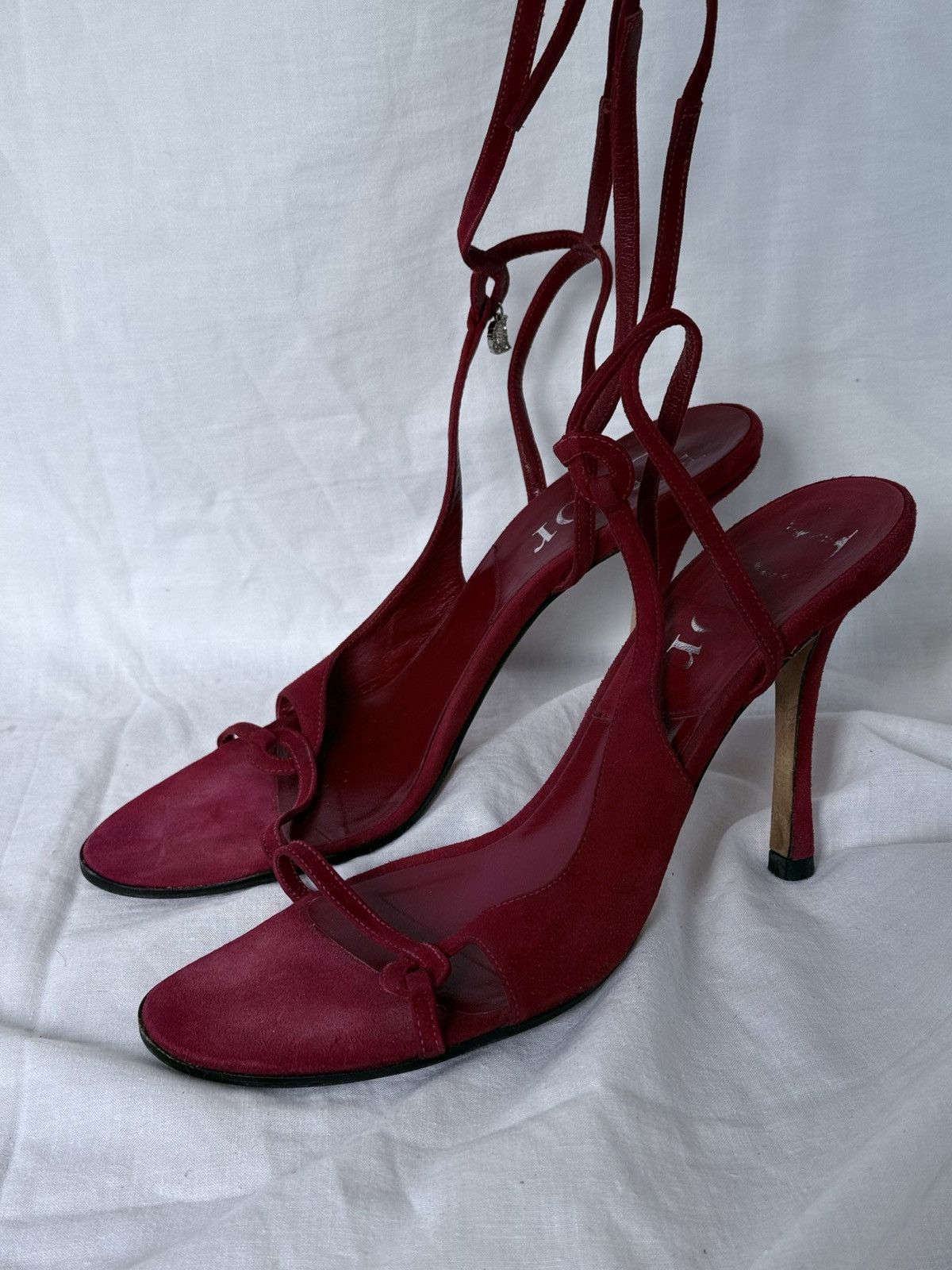 Dior Dior Red Suede Sandals on Hight Heels Tied Laces Size US 7 / IT 37 - 1 Thumbnail