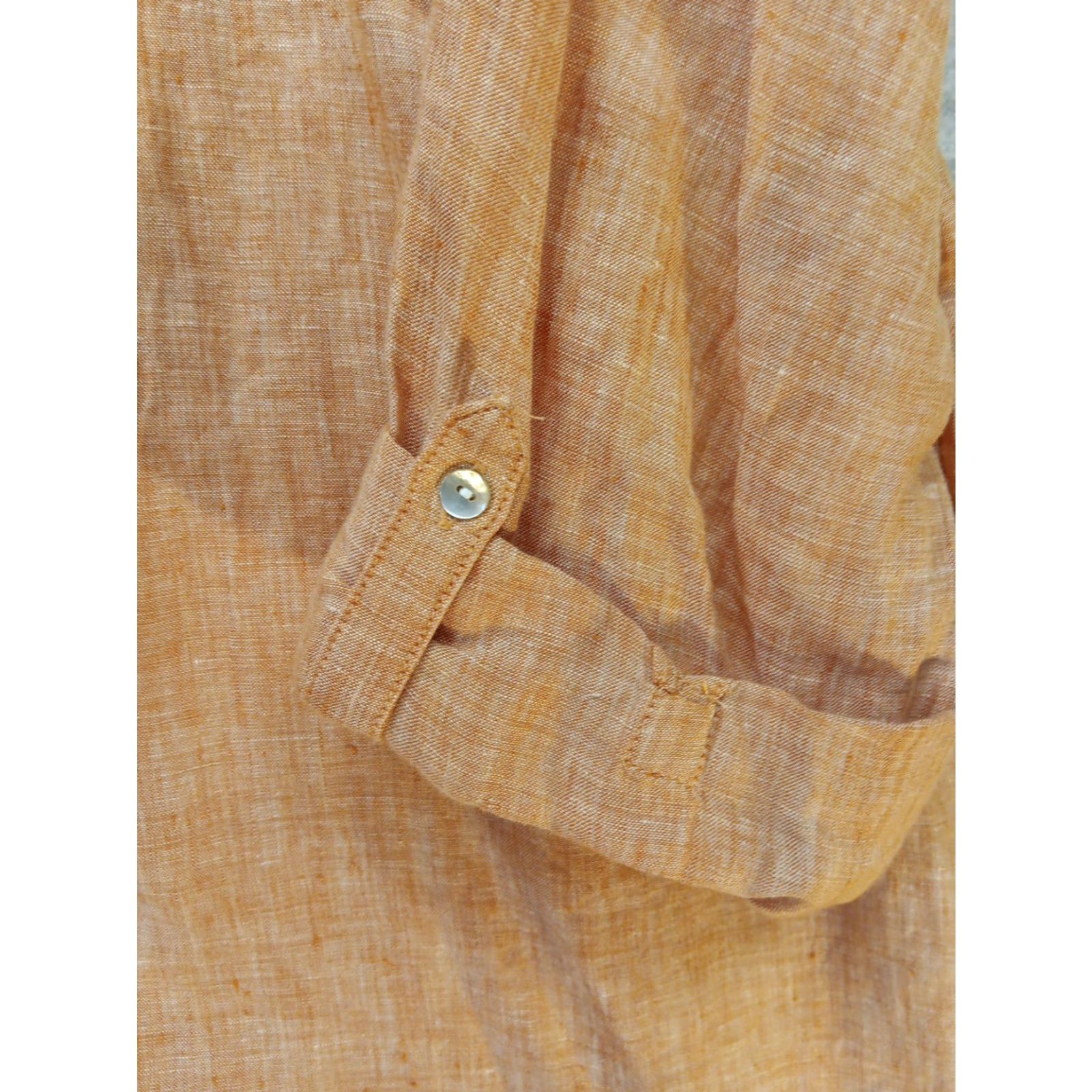 Vintage Sigrid Olsen Blouse Shirt 1X Orange Coral Button Up Linen Roll-Tab Sleeves Womens Regular Casual Travel Knit? Size XL / US 12-14 / IT 48-50 - 5 Thumbnail