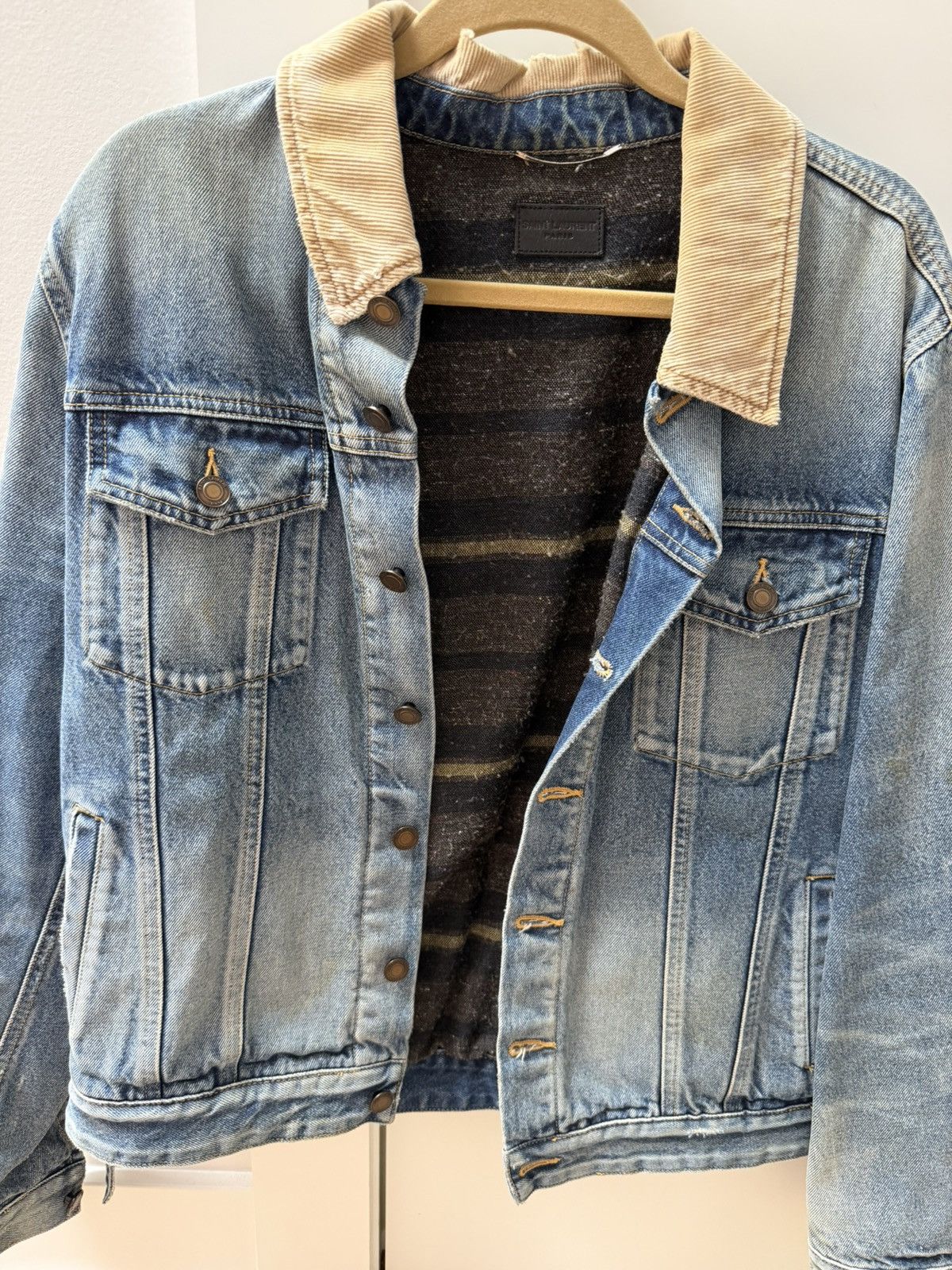 Saint Laurent Paris Saint Laurent Corduroy collar denim jacket Size US XL / EU 56 / 4 - 3 Thumbnail