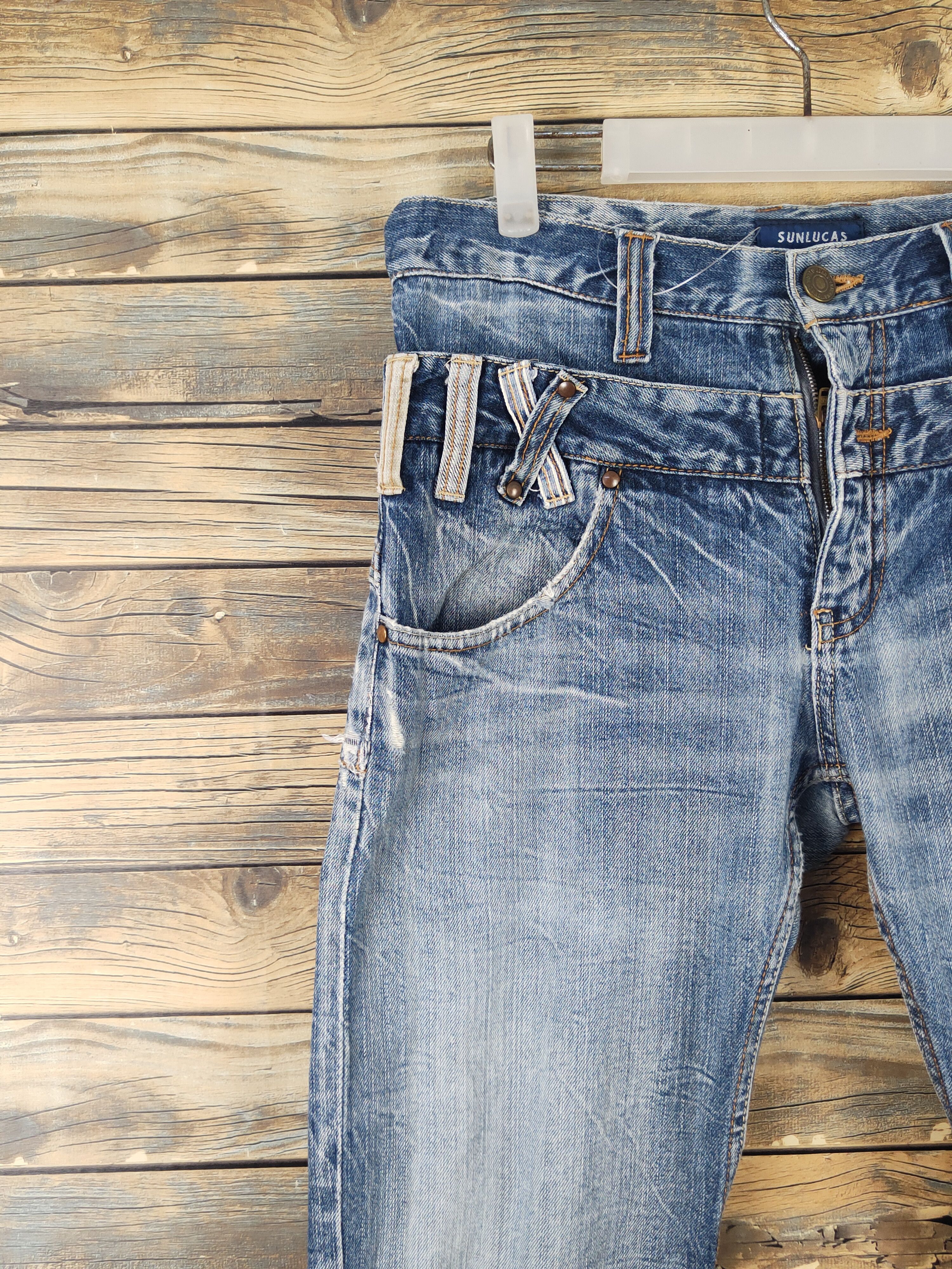 Japanese Brand Sunlucas double waist Distressed denim Ripped Jeans #W1988 Size US 30 / EU 46 - 3 Thumbnail