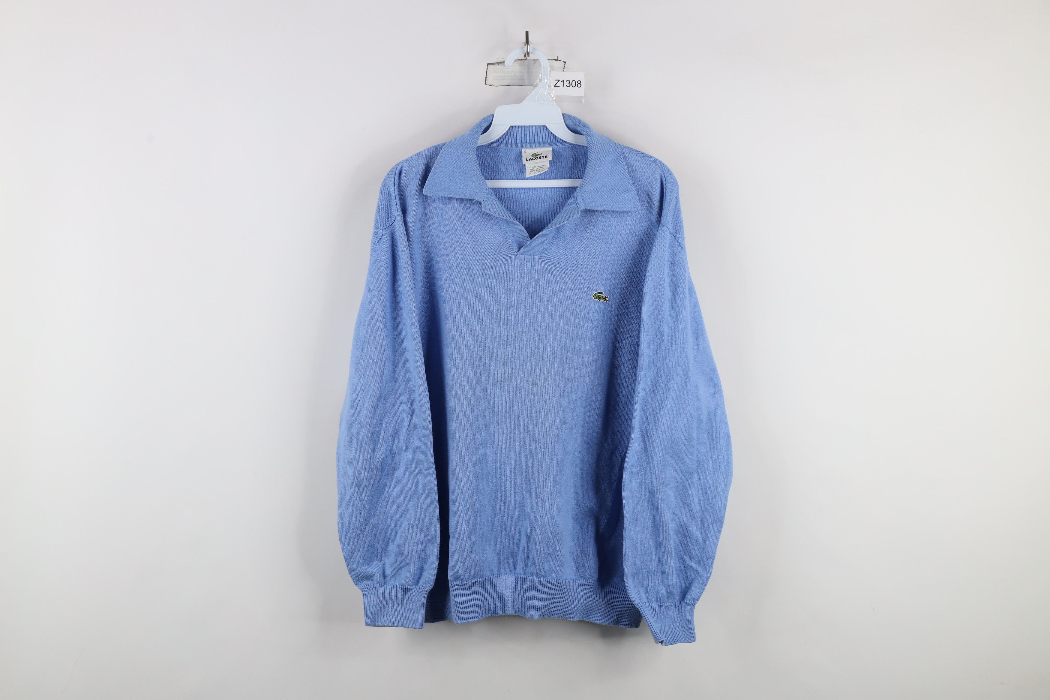 Lacoste × Vintage Vintage 90s Lacoste Croc Logo Knit Collared Sweater Blue Size US L / EU 52-54 / 3 - 1 Thumbnail