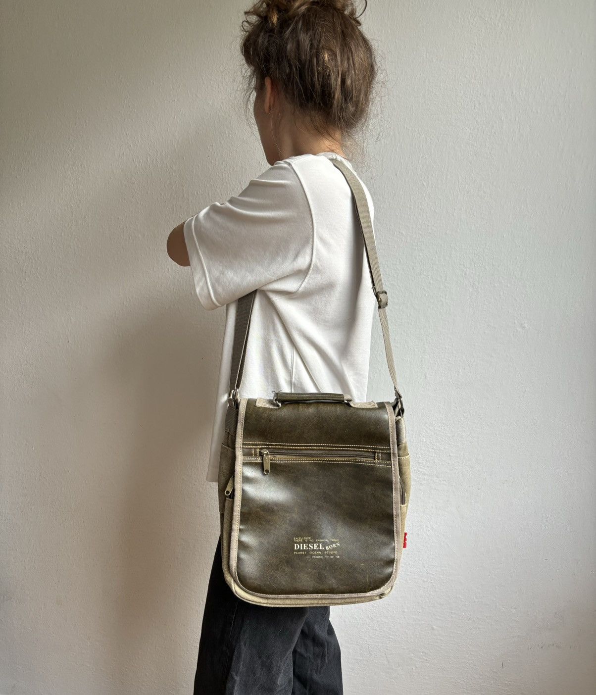 image of 90's Diesel Spare Parts Canvas Messenger Bag in Miltary Green, Men's