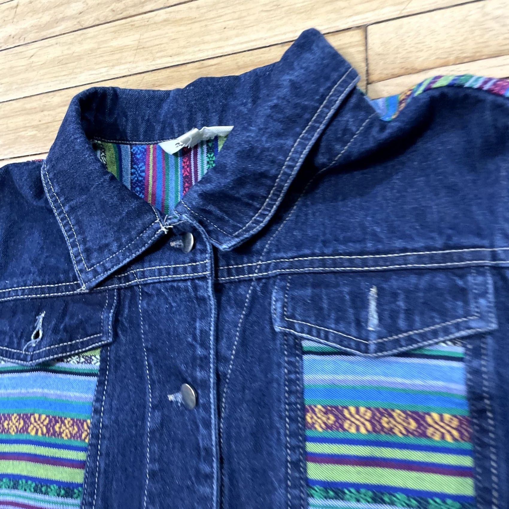 Rainbow Tantrums Jean Jacket Women M Blue Denim Floral Boho Western Tribal Aztec Shirt Mens Size 32" / US 10 / IT 46 - 5 Thumbnail
