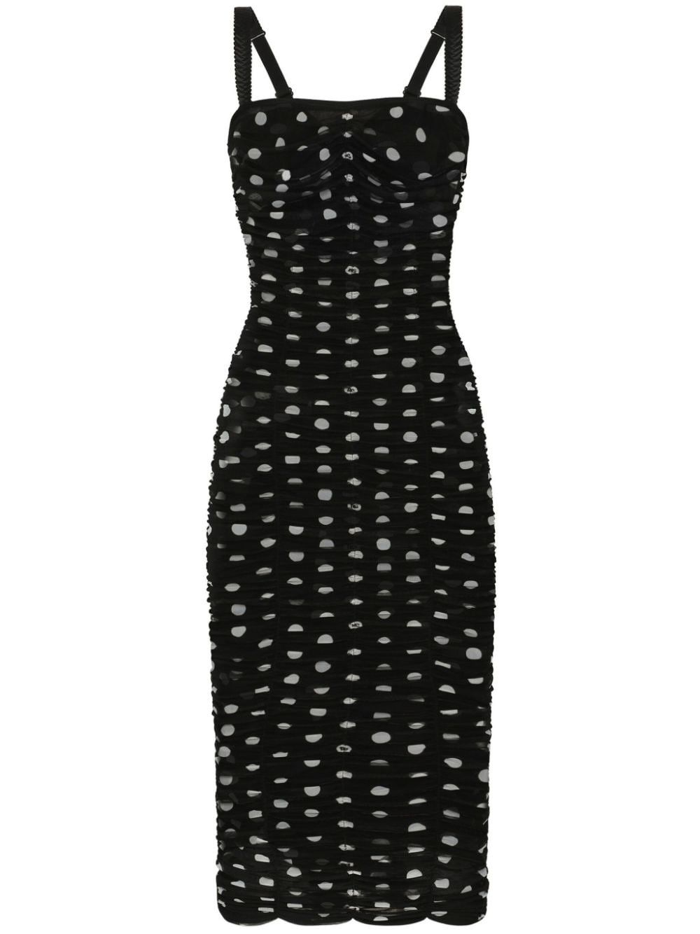 Dolce & Gabbana DOTS PRINT MIDI DRESS Size S / US 4 / IT 40 - 1 Thumbnail