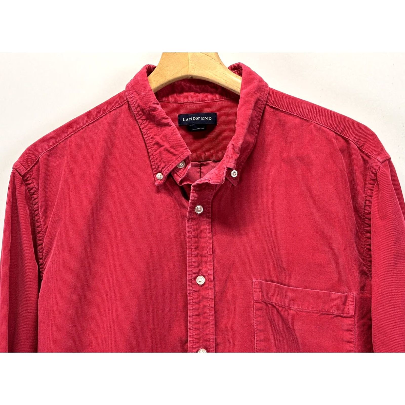 Lands' End Lands' End Corduroy Shirt Mens XL 17 17.5 Button-Down Red Single Pocket GorpCore Shirt Size US XL / EU 56 / 4 - 3 Thumbnail