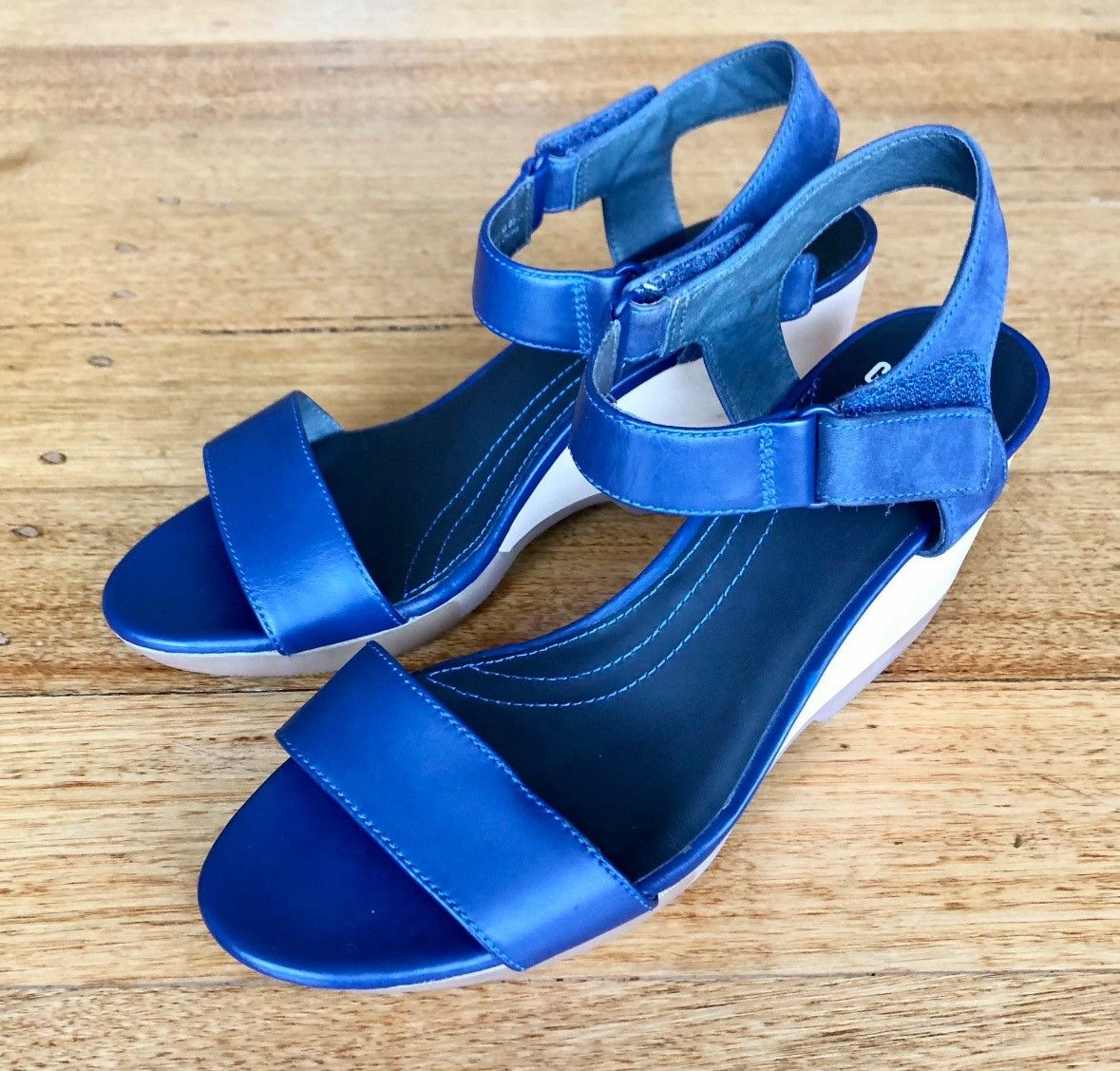 Camper Camper Leather Blue Sandals Wedge Heels 💙 Size US 7 / IT 37 - 3 Thumbnail