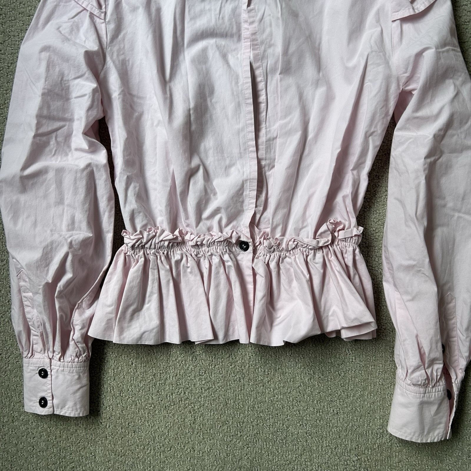 Ganni Ganni Women’s Top Pink Cotton Poplin Blouse Ruffled Cropped Size S / US 4 / IT 40 - 16 Thumbnail