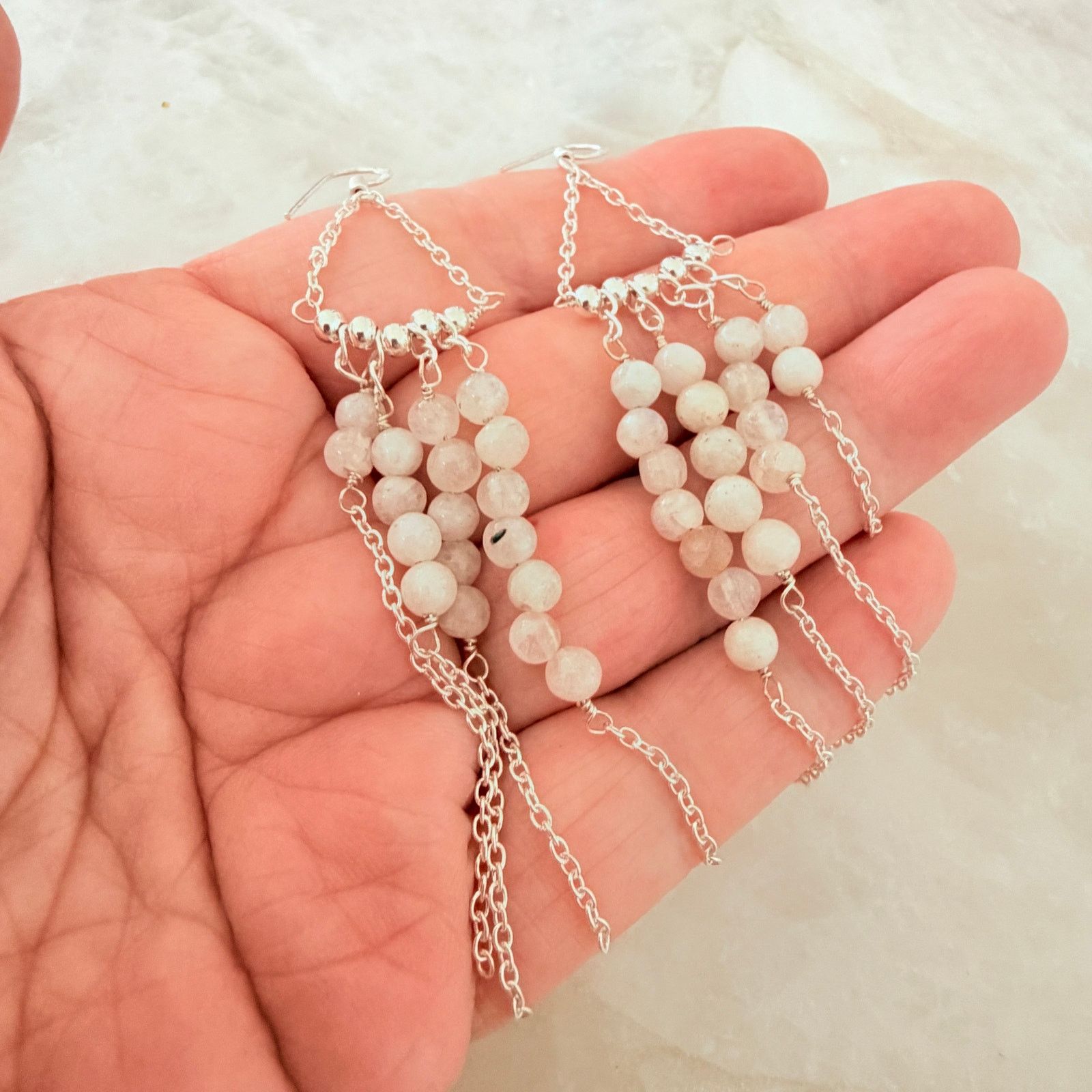 The Unbranded Brand Long Beaded Rainbow Moonstone Dangle Earrings Size ONE SIZE - 6 Thumbnail