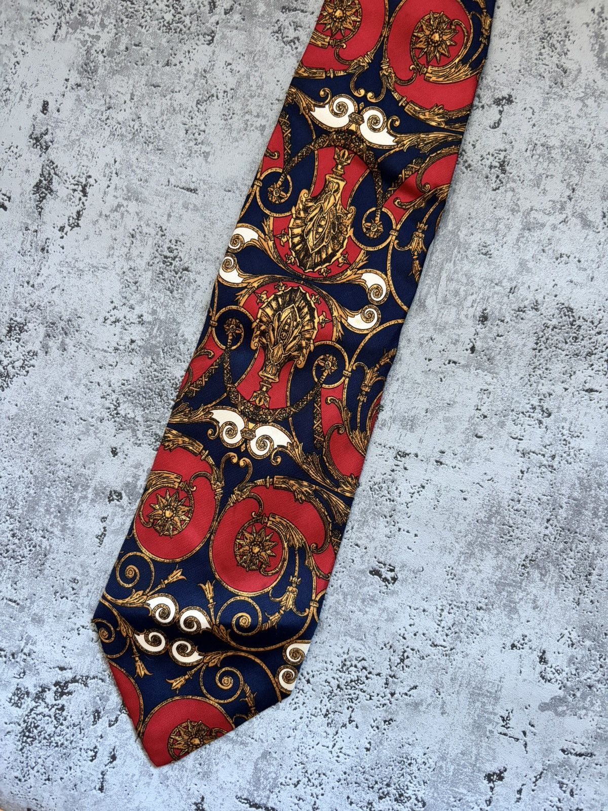 Balmain × Vintage Pierre Balmain Vintage Tie Silk Burgundy Blue Size ONE SIZE - 4 Thumbnail