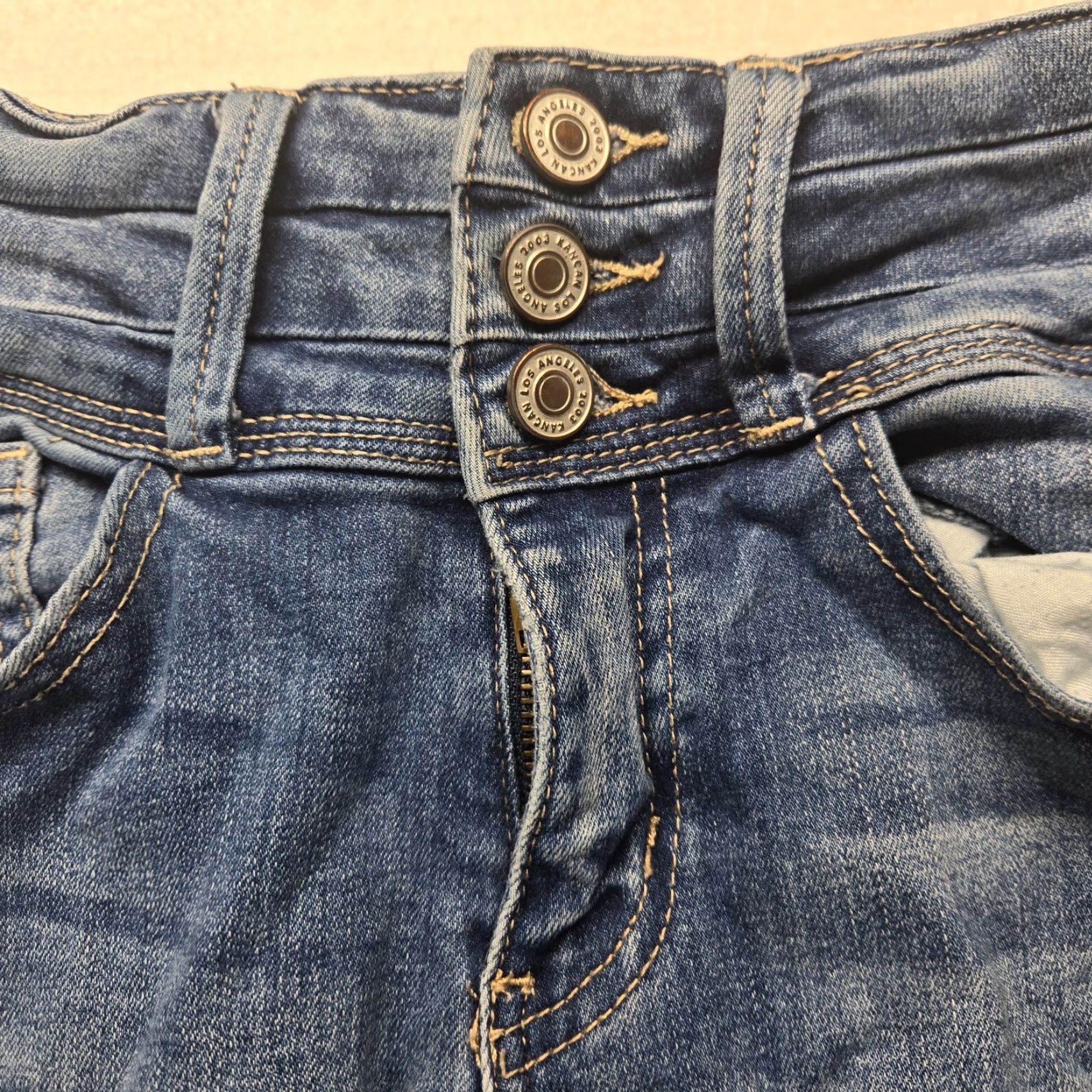 Vintage Kancan Jeans Distressed 3 Button Skinny Blue Denim Pants Women's Size 26 Size 26" / US 2 / IT 38 - 4 Thumbnail