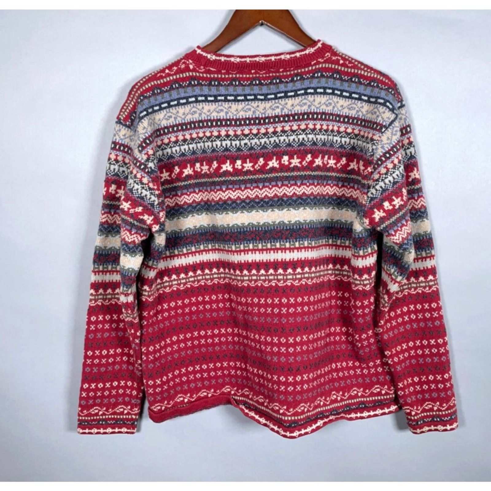 Eddie Bauer VINTAGE Eddie Bauer Sweater Women Large Red Knit Fair Isle Pullover 90s Casual Vintage Womens Size L / US 10 / IT 46 - 2 Thumbnail
