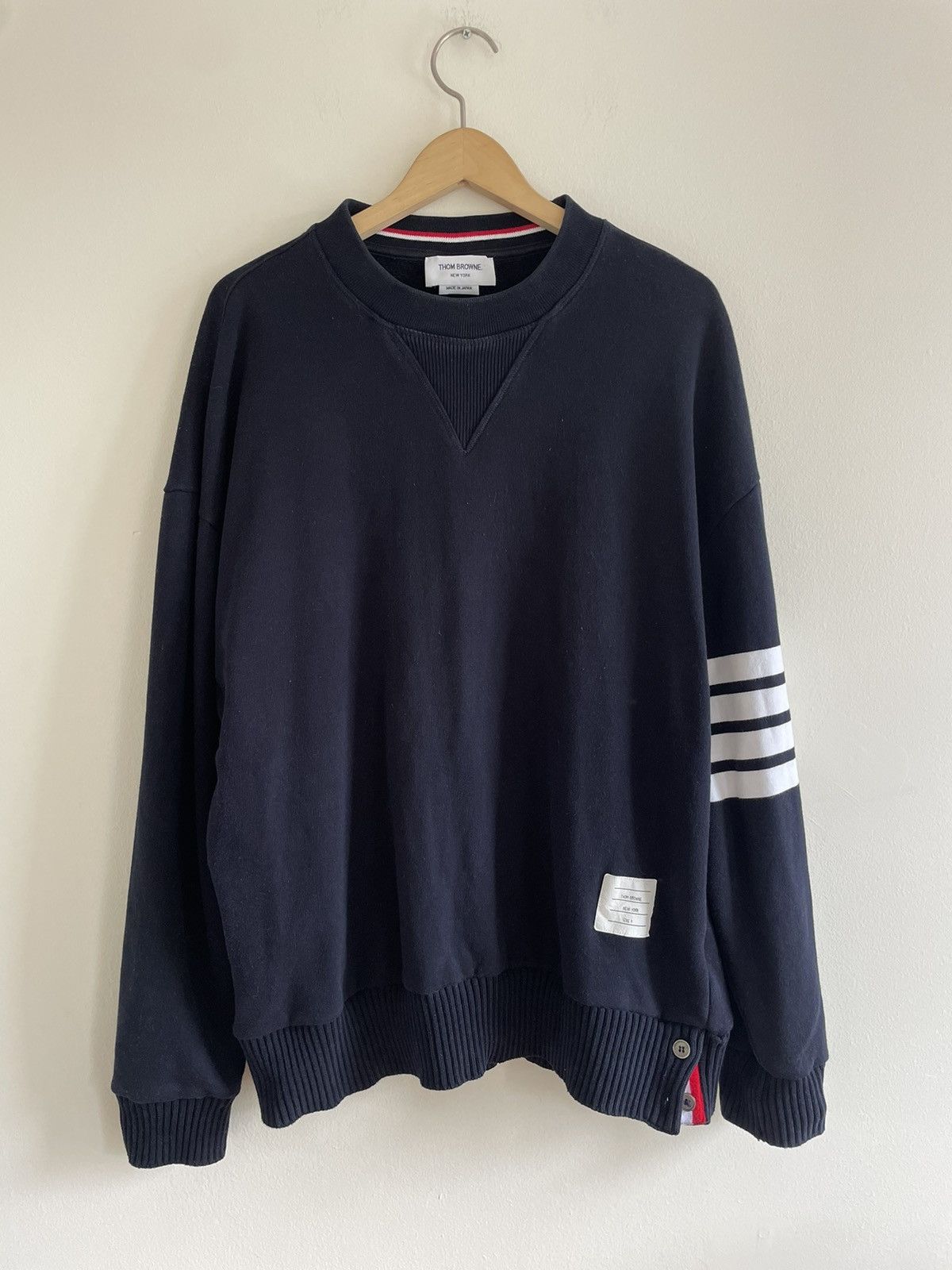 Image of Thom Browne Classic Sweatshirt 4 Bar Sleeve Classic Loopback in Blue, Men's (Size XL)