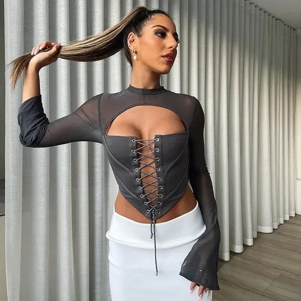 VIBE Summer Mesh Bandage T Shirt Size S / US 4 / IT 40 - 2 Thumbnail