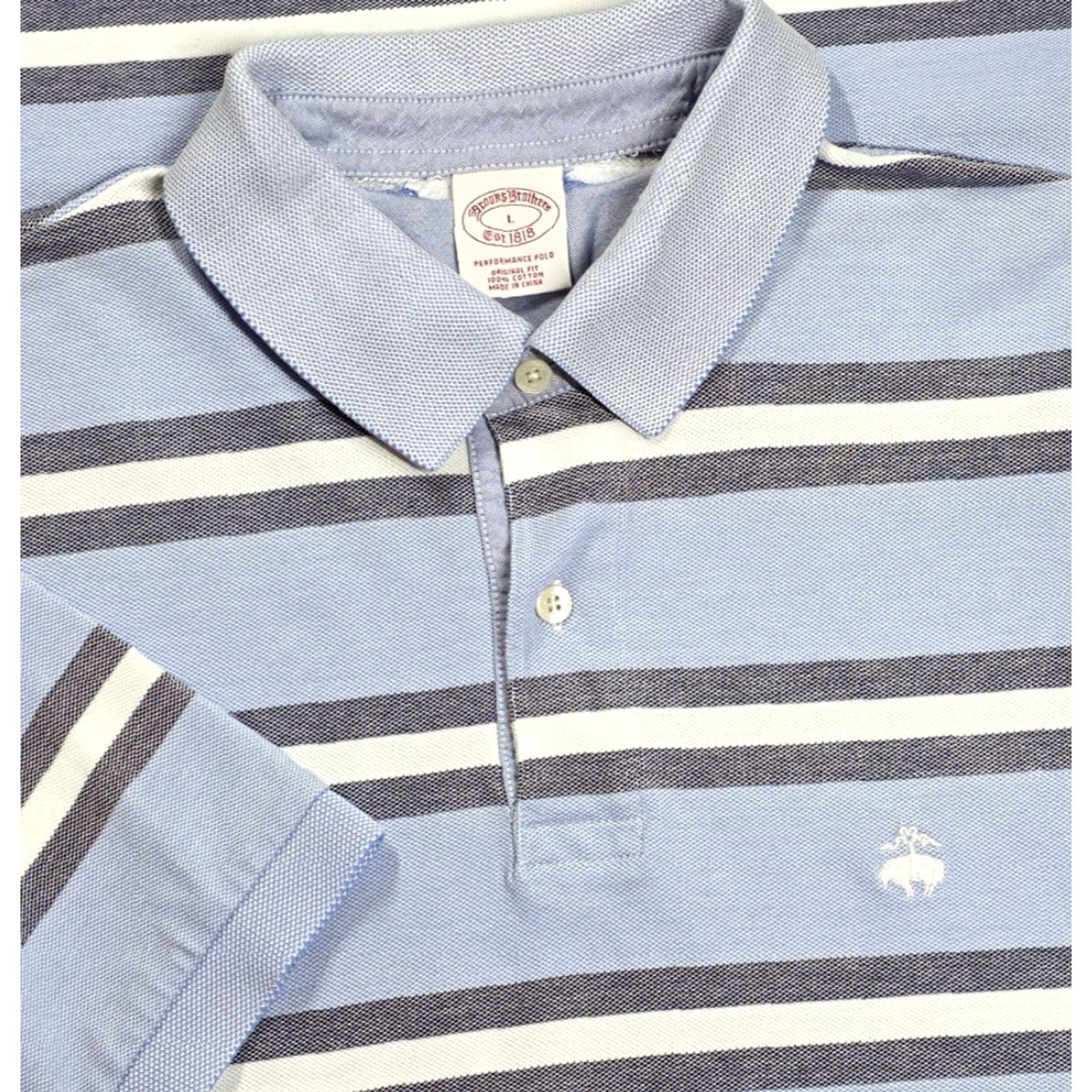 Brooks Brothers Brooks Brothers Polo Short Sleeve Blue White Mens L Performance Golden Fleece Size US L / EU 52-54 / 3 - 2 Thumbnail