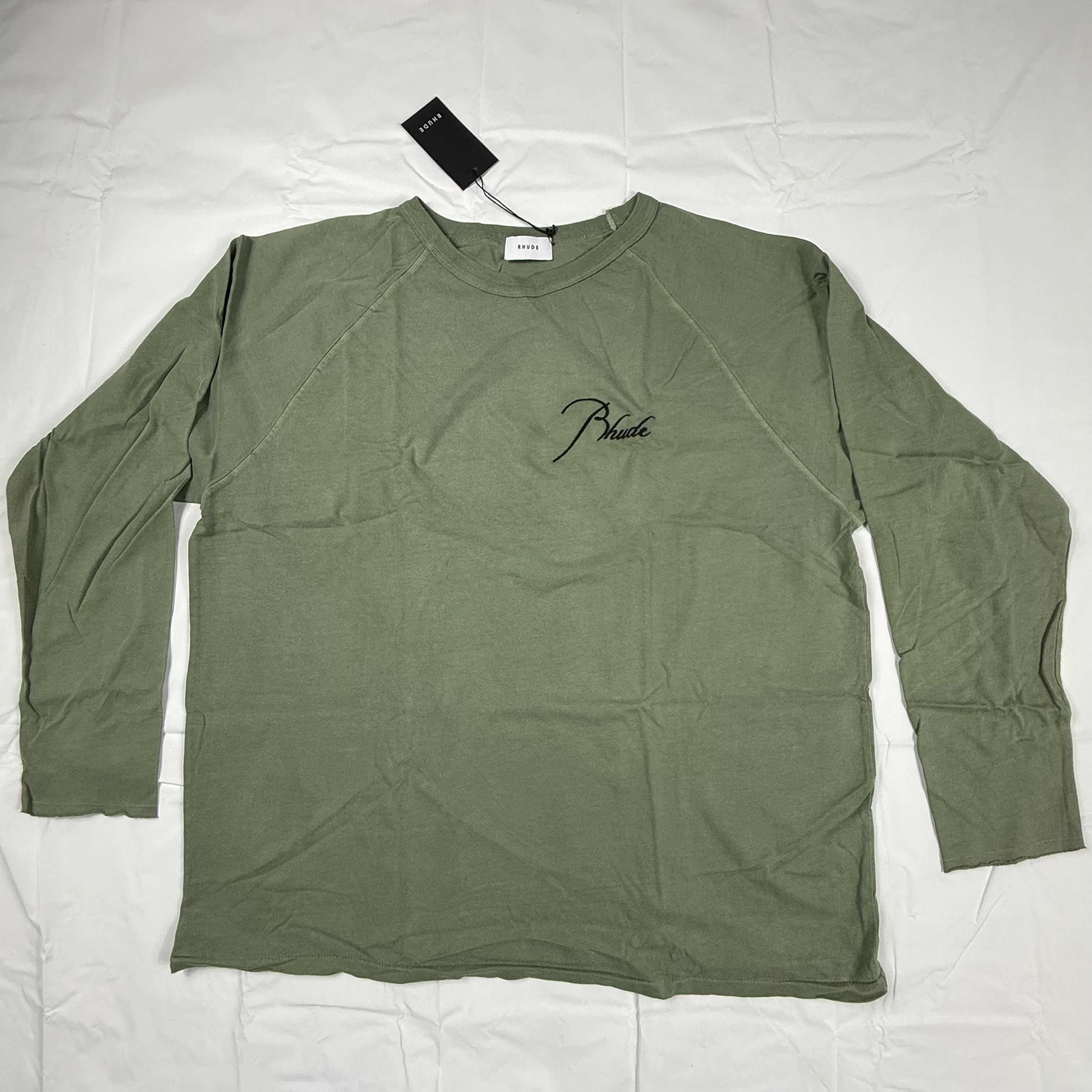 Rhude Rhude Script Logo Long Sleeve T-Shirt Olive Green Mens 2XL Size US XXL / EU 58 / 5 - 3 Thumbnail
