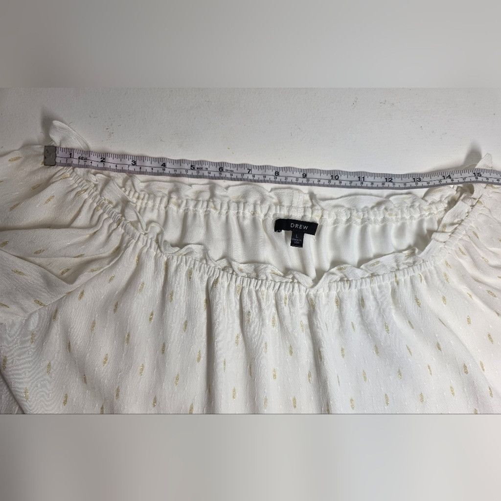 Drew Drew Off Shoulder White Blouse Gold Dot Textured Peasant Top Size L / US 10 / IT 46 - 5 Thumbnail