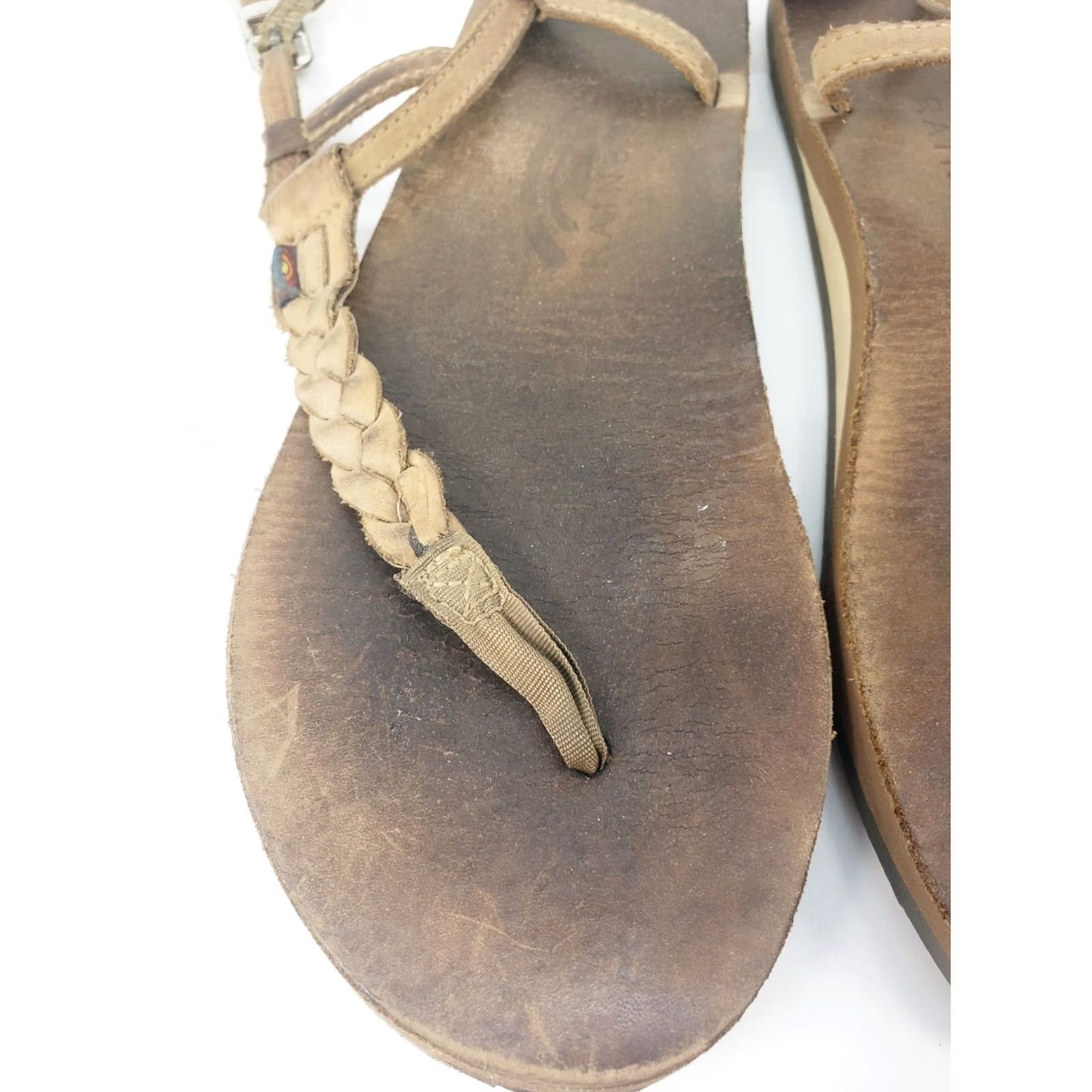 Rainbow Rainbow T Strap Braided Slingback Sandals Light Gray Brown Leather Womens Size 8 Shoes Size US 8 / IT 38 - 2 Thumbnail