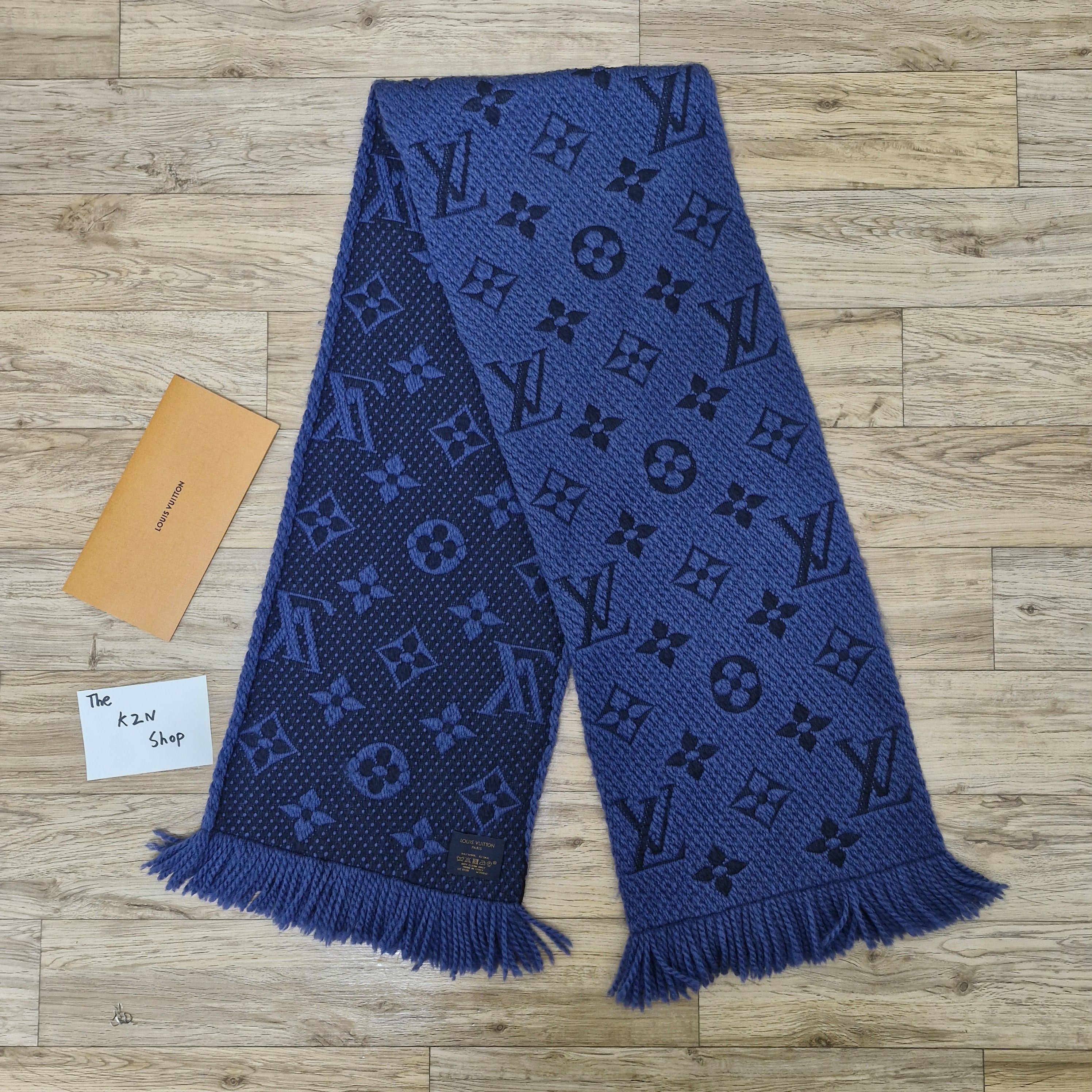 LOUIS VUITTON Blue Monogram Logomania Scarf Muffler
