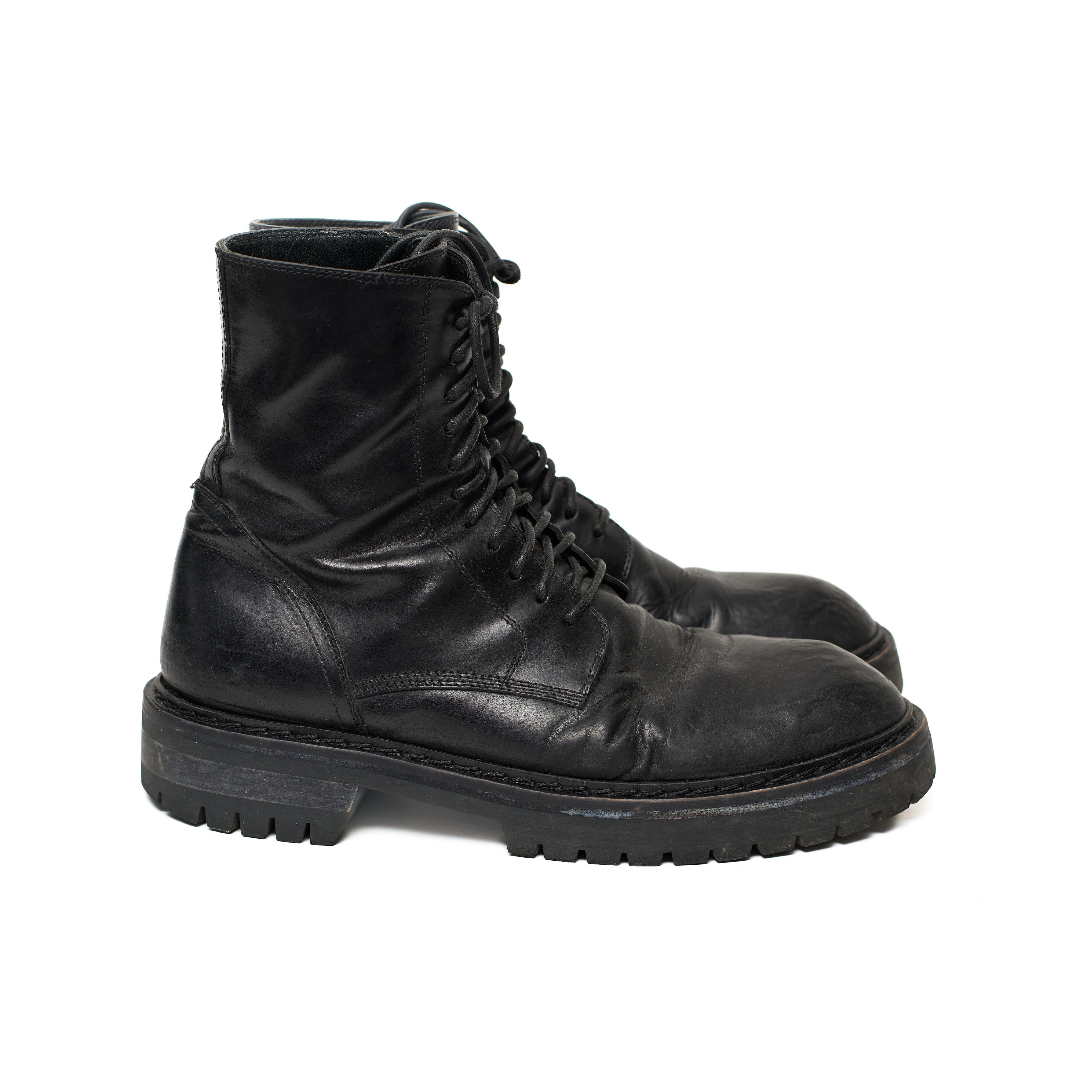 Ann Demeulemeester black flat triple lace boots (38.5
