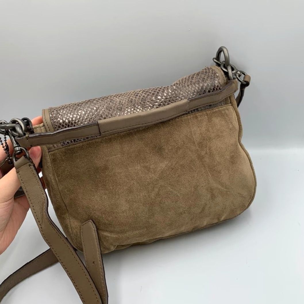 Coach Coach Bag Womens Brown Exotic Python Embossed Leather Flap Detachable Crossbody Size ONE SIZE - 5 Thumbnail