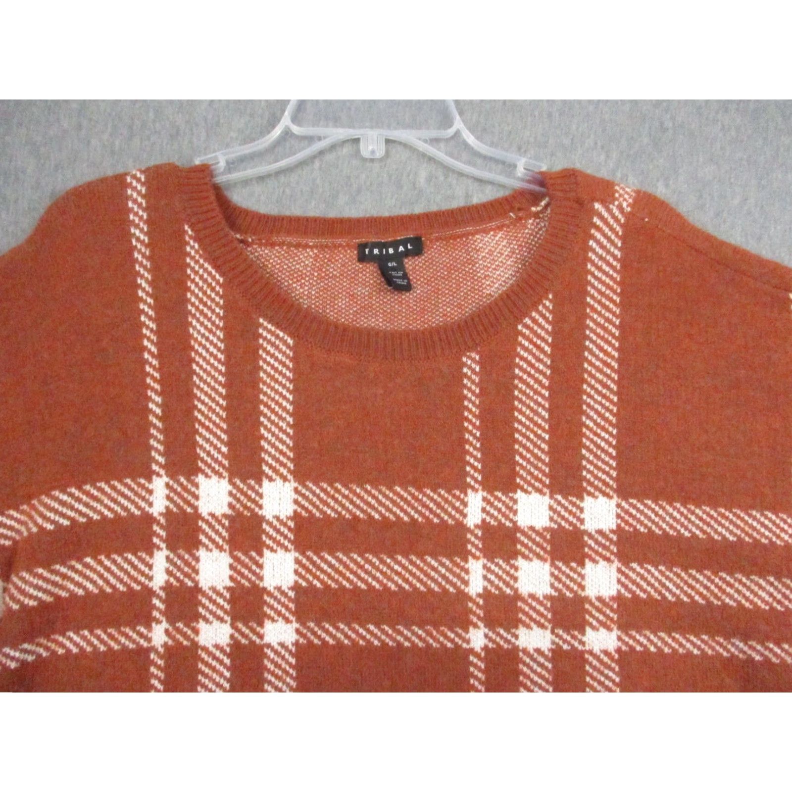 Vintage TRIBAL Women's Large Plaid Crew Neck Sweater Pullover Size L / US 10 / IT 46 - 3 Thumbnail