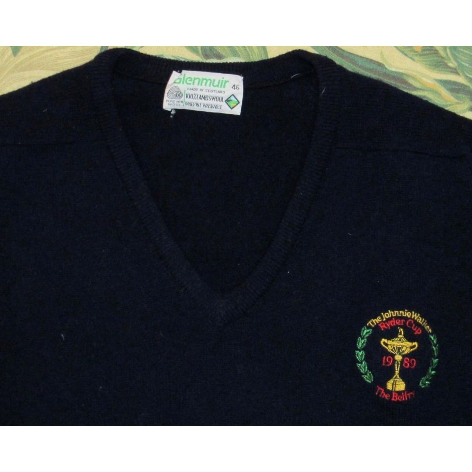 Vintage Vtg 1989 Ryder Cup Belfry Navy Blue Wool V Neck Golf Sweater 46 Size US XXL / EU 58 / 5 - 2 Thumbnail