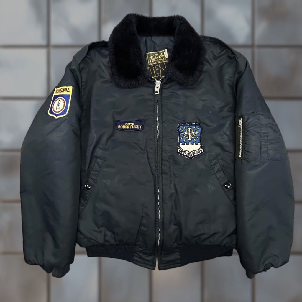 Vintage VINTAGE US Air Force Bomber Jacket Mens L Blue Nylon Fur Embroidered Eagle Patch Quilted Size US L / EU 52-54 / 3 - 1 Thumbnail