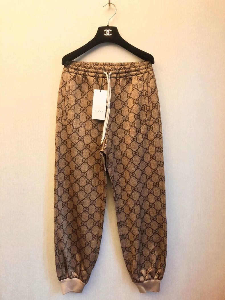 Gucci Size XS Brown full logo embroidered trousers sweatpa