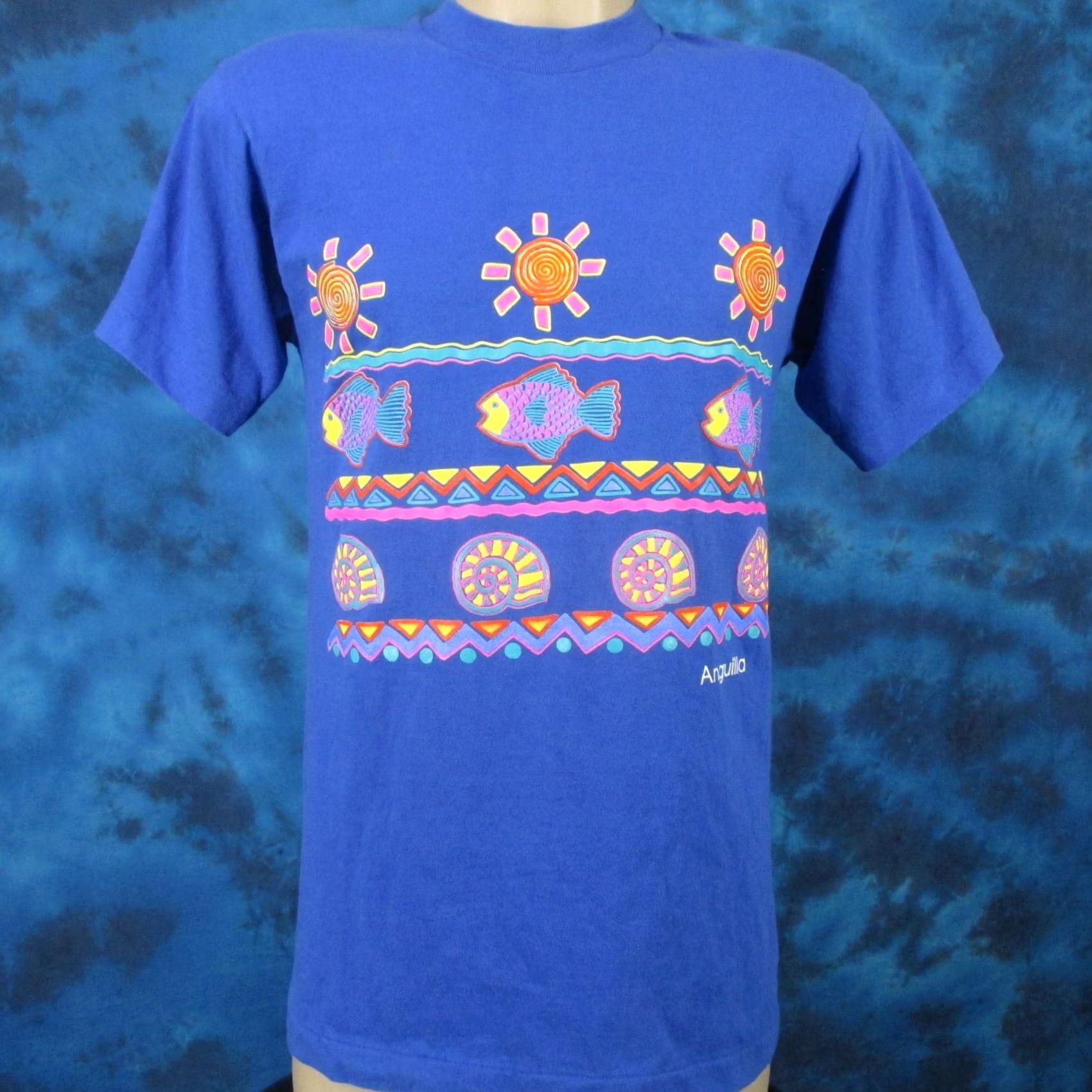 Fruit Of The Loom VINTAGE Anguilla Cartoon Art T-Shirt S Beach 80s 90s Cotton Nike? Size US S / EU 44-46 / 1 - 3 Thumbnail