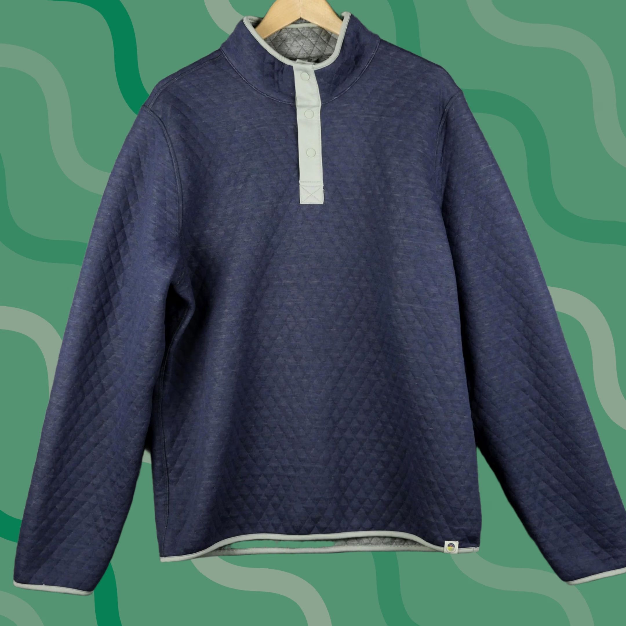 Marine Layer Marine Layer Reversible Corbet Sweater Mens Large Navy Gray Quilted PullOver Mock Neck Knit Plaid Diamond Pattern Size US L / EU 52-54 / 3 - 1 Thumbnail