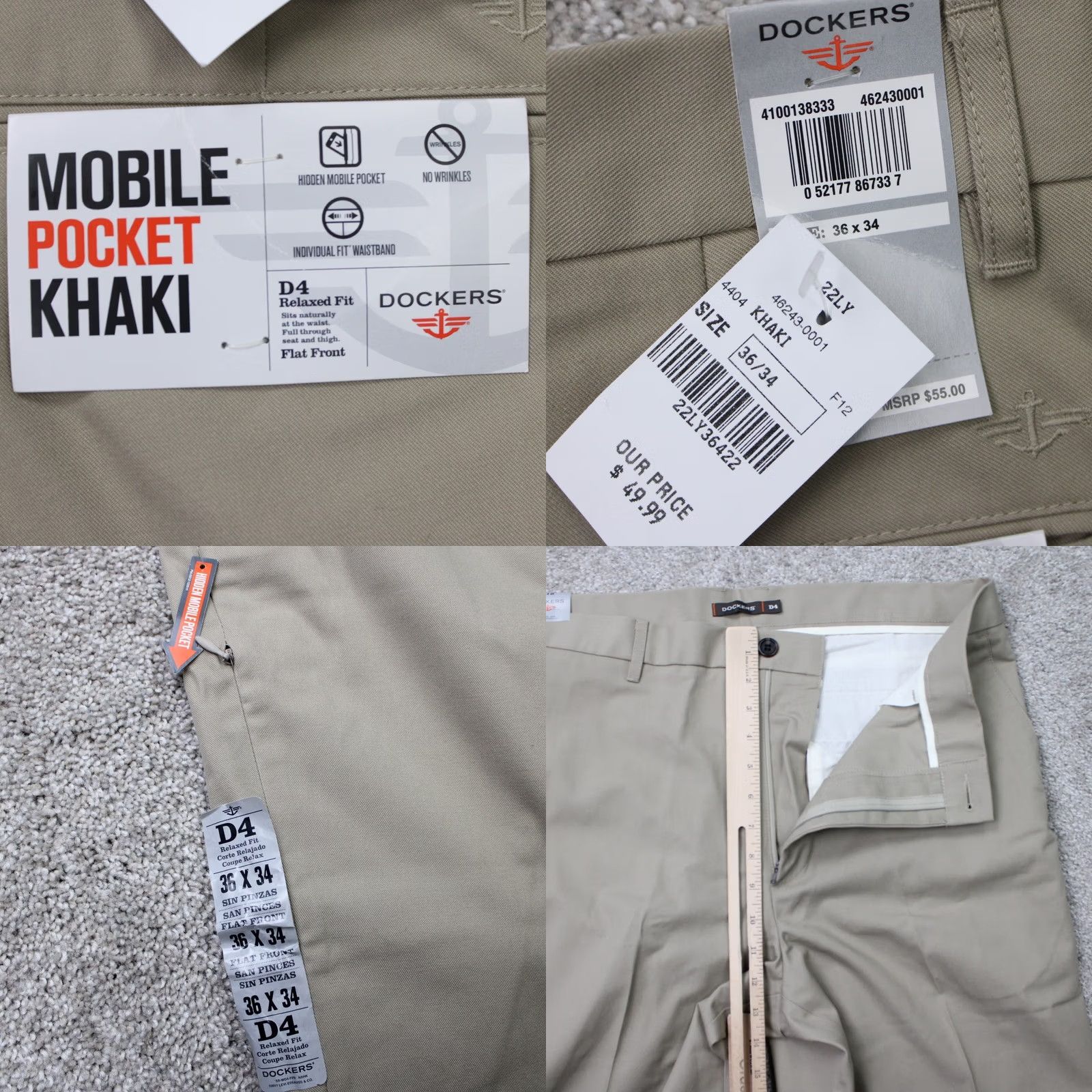 Dockers DOCKERS Pants Mens 36x34 Beige Flat Front Khaki Classic Fit NWT Size US 36 / EU 52 - 8 Thumbnail
