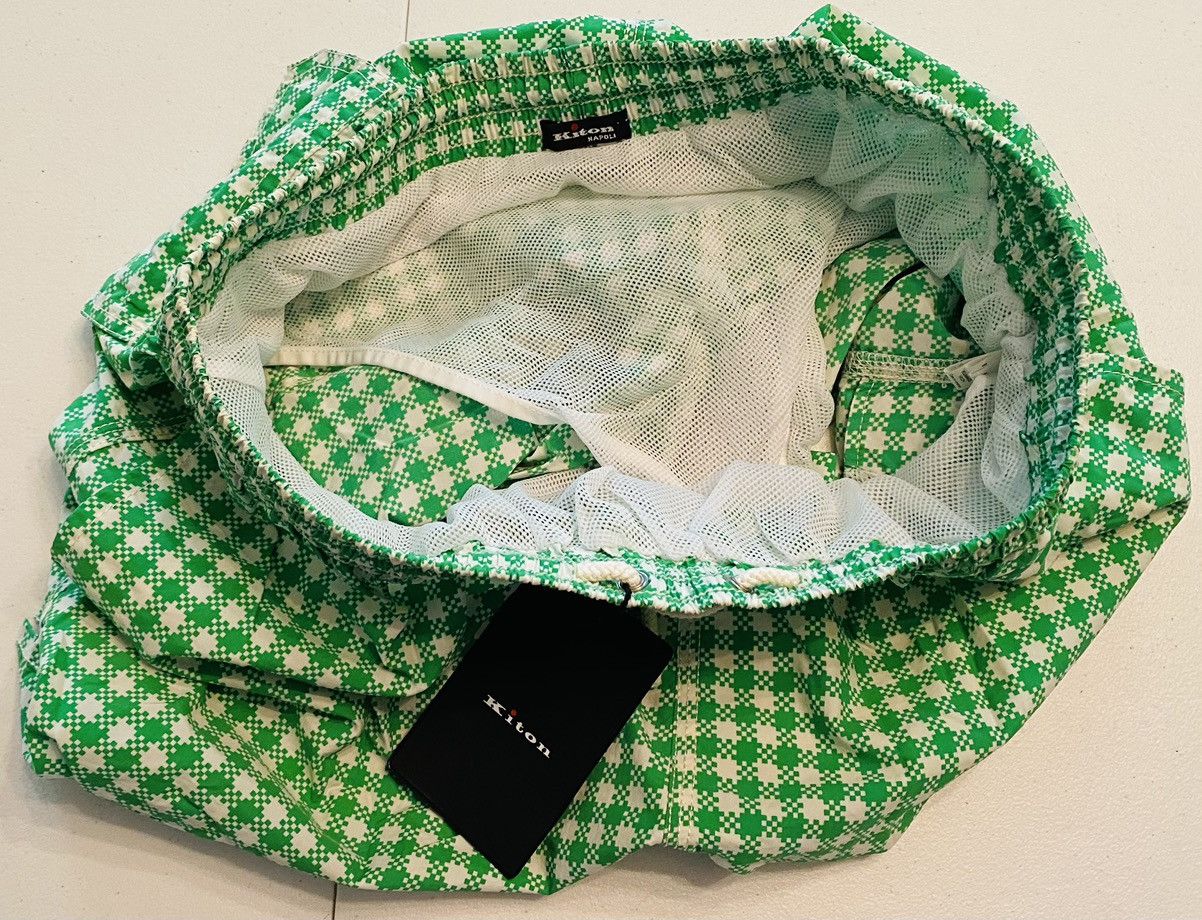 Kiton Kiton 🇮🇹 Green Gingham Check Logo Resort Swim Shorts Lg NWT Size US 36 / EU 52 - 13 Thumbnail