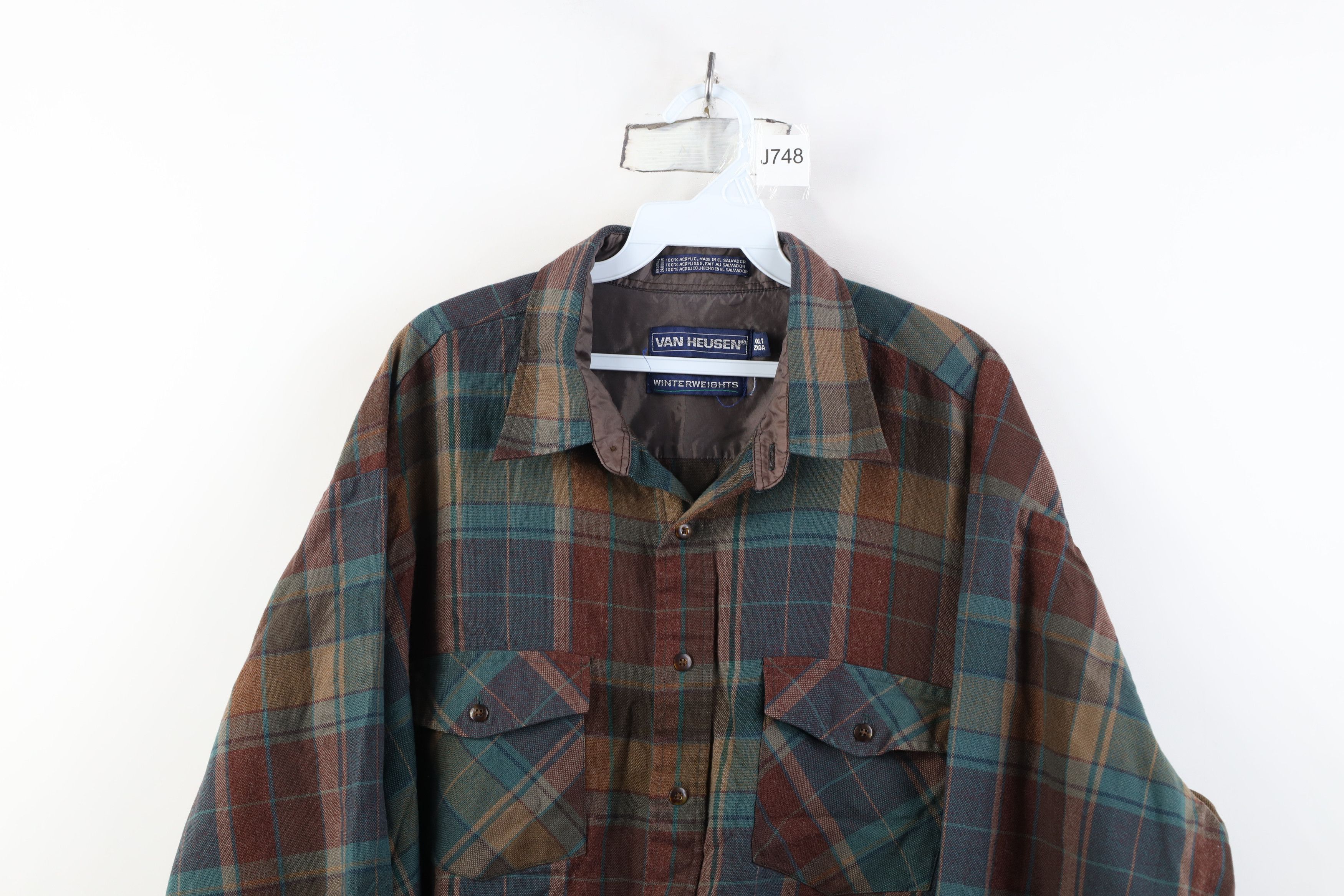 Vintage Vintage 90s Streetwear Tone Knit Collared Button Shirt Plaid Size US XXL / EU 58 / 5 - 2 Thumbnail